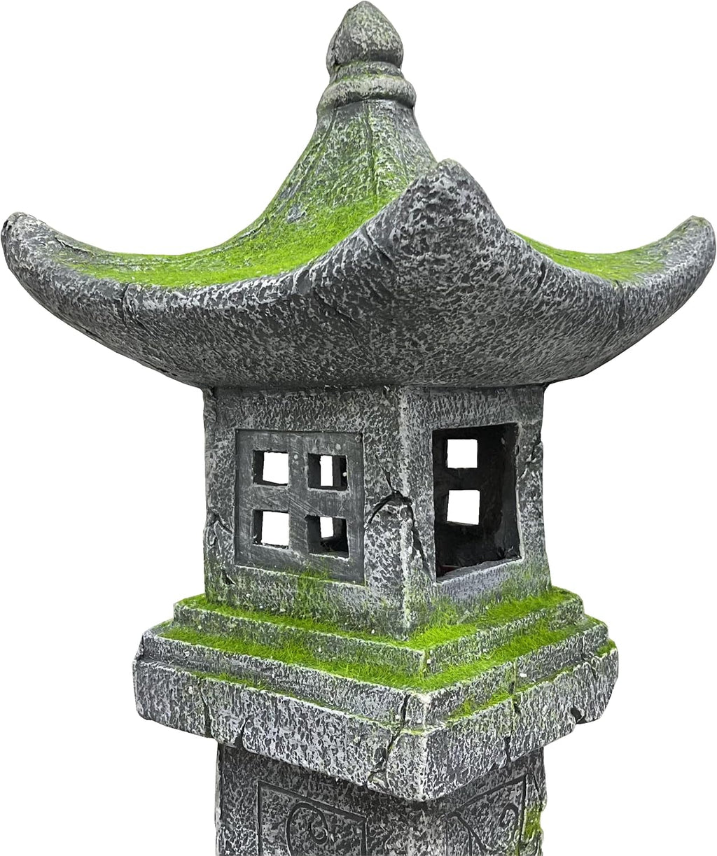 31.5''High Japanese Pagoda Statue Moss-Covered Retro Miniature Tower Lantern Garden Decoration Figurines Outdoor Asian Decoration Zen Courtyard Landscape…