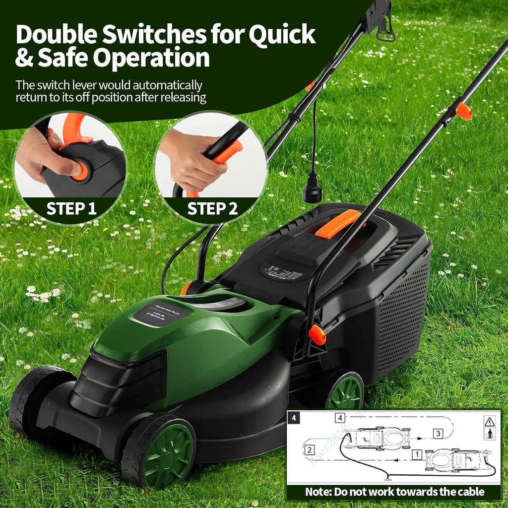 Goplus Lawn Mower, Electric Lawn Mowers with Grass Collection Box, 12 AMP Motor, 14' Cutting Deck, 3 Adjustable Cutting Positions, Walk-Behind Small Corded Lawnmower for Garden Farm Yard
