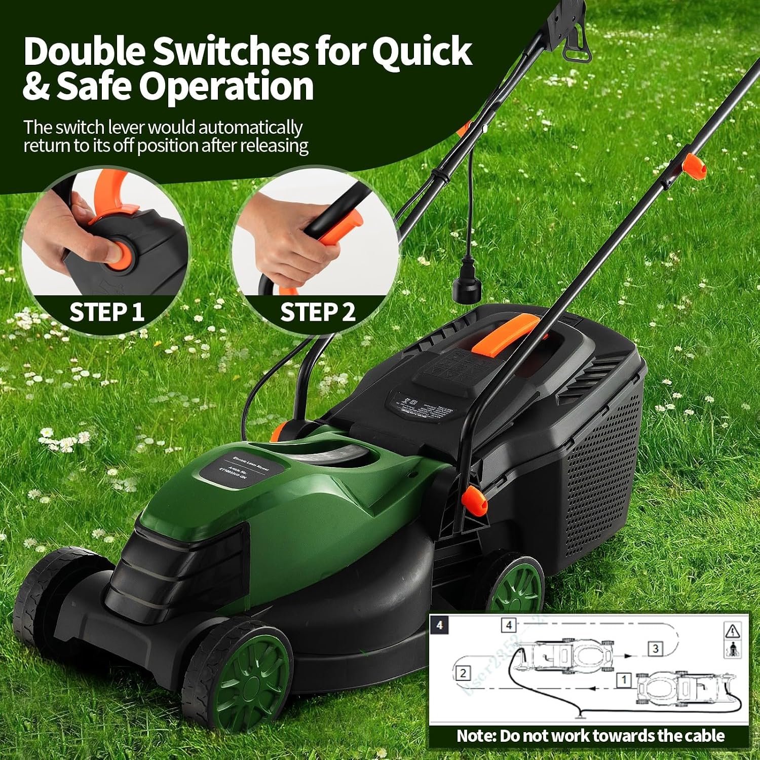 Goplus Lawn Mower, Electric Lawn Mowers with Grass Collection Box, 12 AMP Motor, 14' Cutting Deck, 3 Adjustable Cutting Positions, Walk-Behind Small Corded Lawnmower for Garden Farm Yard
