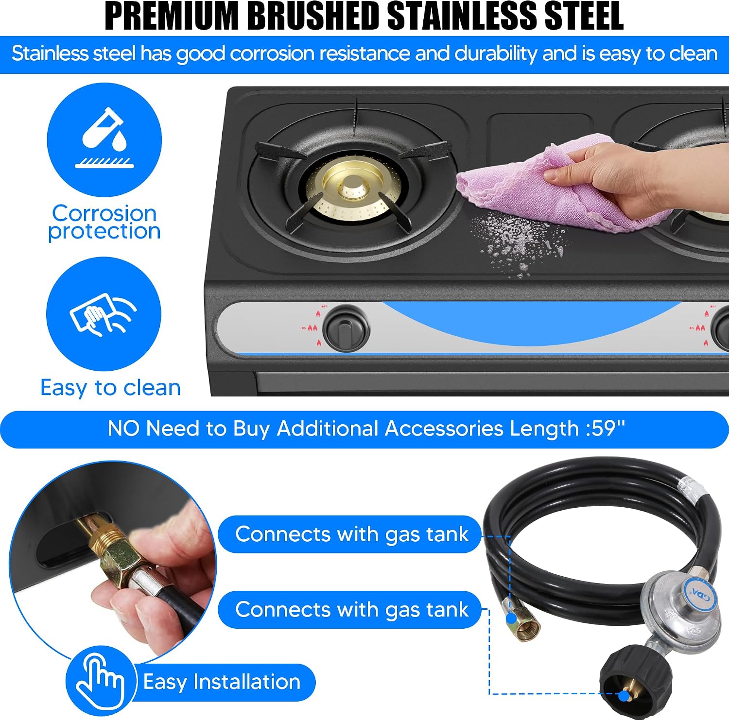 forimo Propane Gas Stove, 2-Burner, Auto Ignition, Portable, Stainless Steel, 19000 BTU/hr, Perfect for Outdoor Kitchens