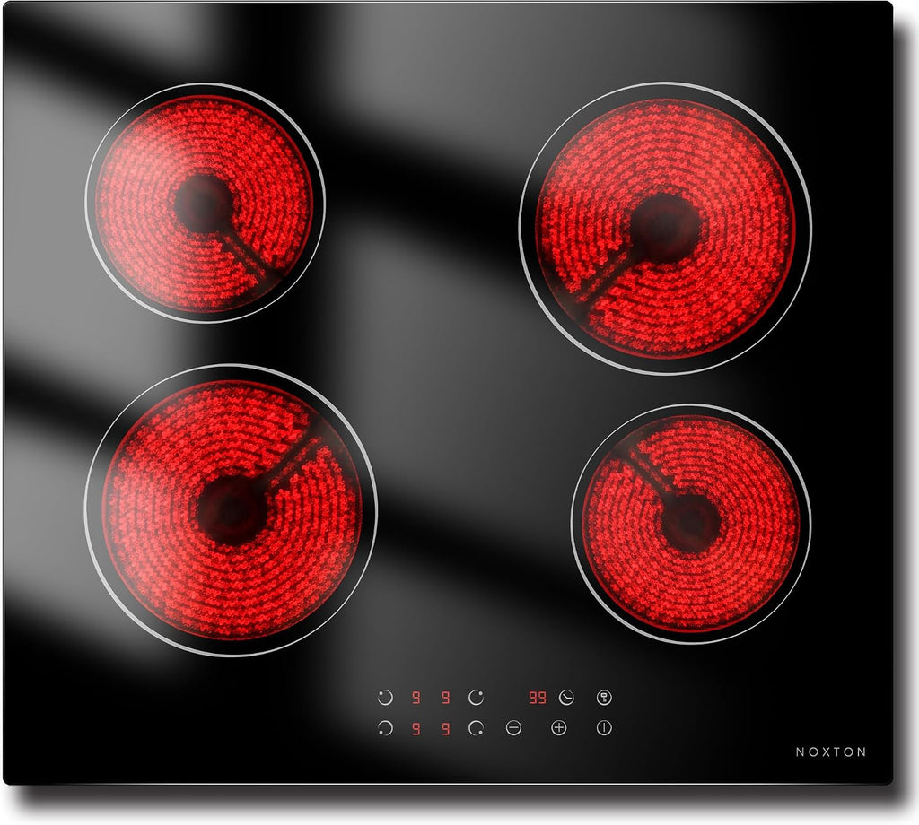 Noxton 24 Inch Electric Cooktop 4 Burners, Built in Electric stove top, Sensor Touch Ceramic Cooktop with Safety Lock, Timer, 6000W 220~240V (No Plug)