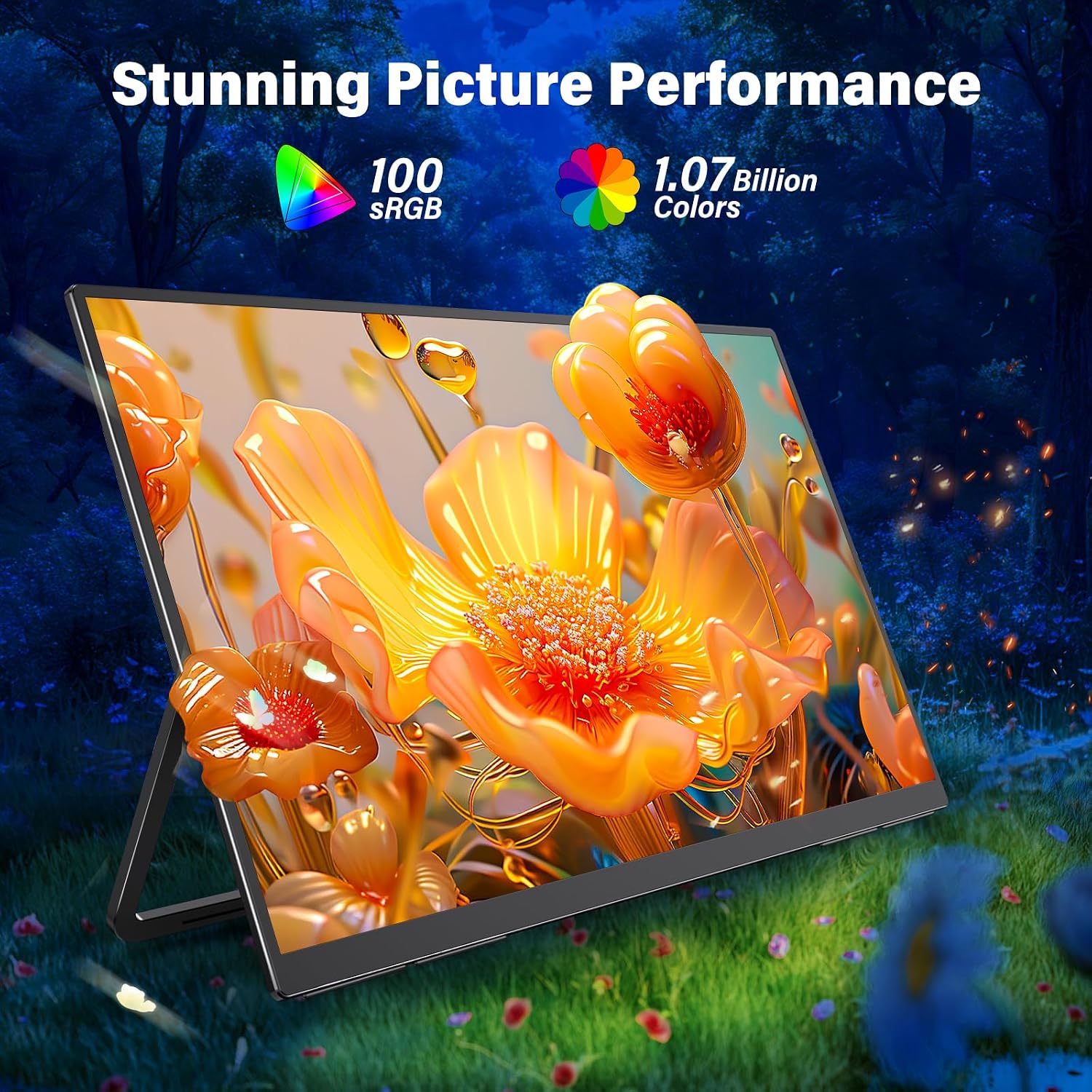 2K 180Hz Portable Gaming Monitor, 23.8' 2560x1440 QHD Fast IPS ∆E<2 100% sRGB Portable Monitor w/180° Adjustable Stand Type-C HDMI Eye Care External Second Screen for Laptop Phone PS4 PS5 Switch Xbox