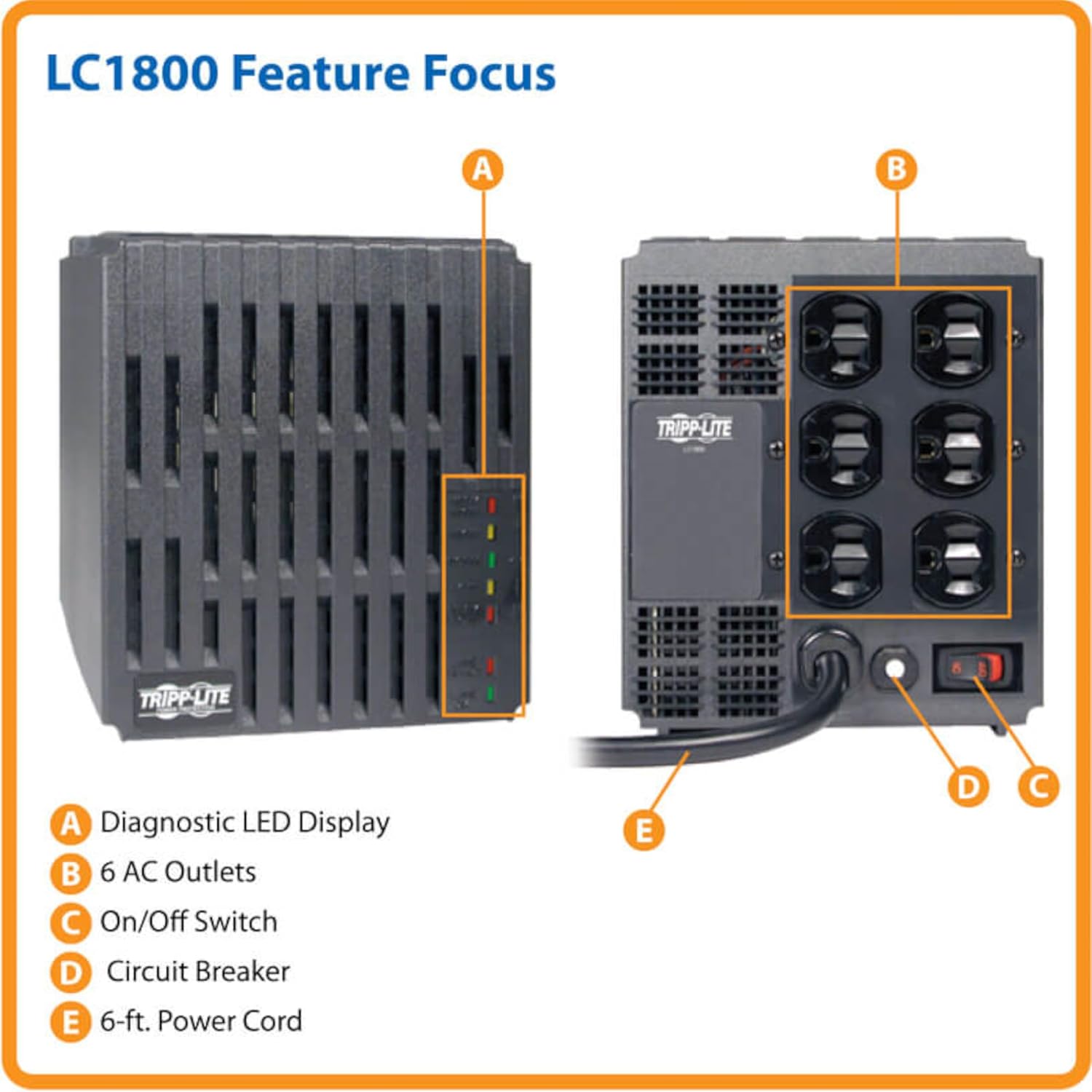 Tripp Lite LC1800 Power Conditioner for Audio Equipment, Appliances, Home Theater & More | 1800W, 120V, 6 Outlets, Voltage Regulator (AVR), EMI/RFI Filter, Line Conditioner, 1440 Joule Surge Protector