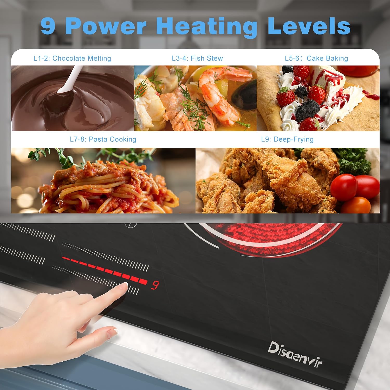 4 Burner Electric Cooktop - 24 Inch Electric Stove Top 6000W High Power Built-in, Ceramic Cook Top with Safety Lock, 99 Min Timer, Sensor Touch, 220V - 240V Hard Wired (No Plug)