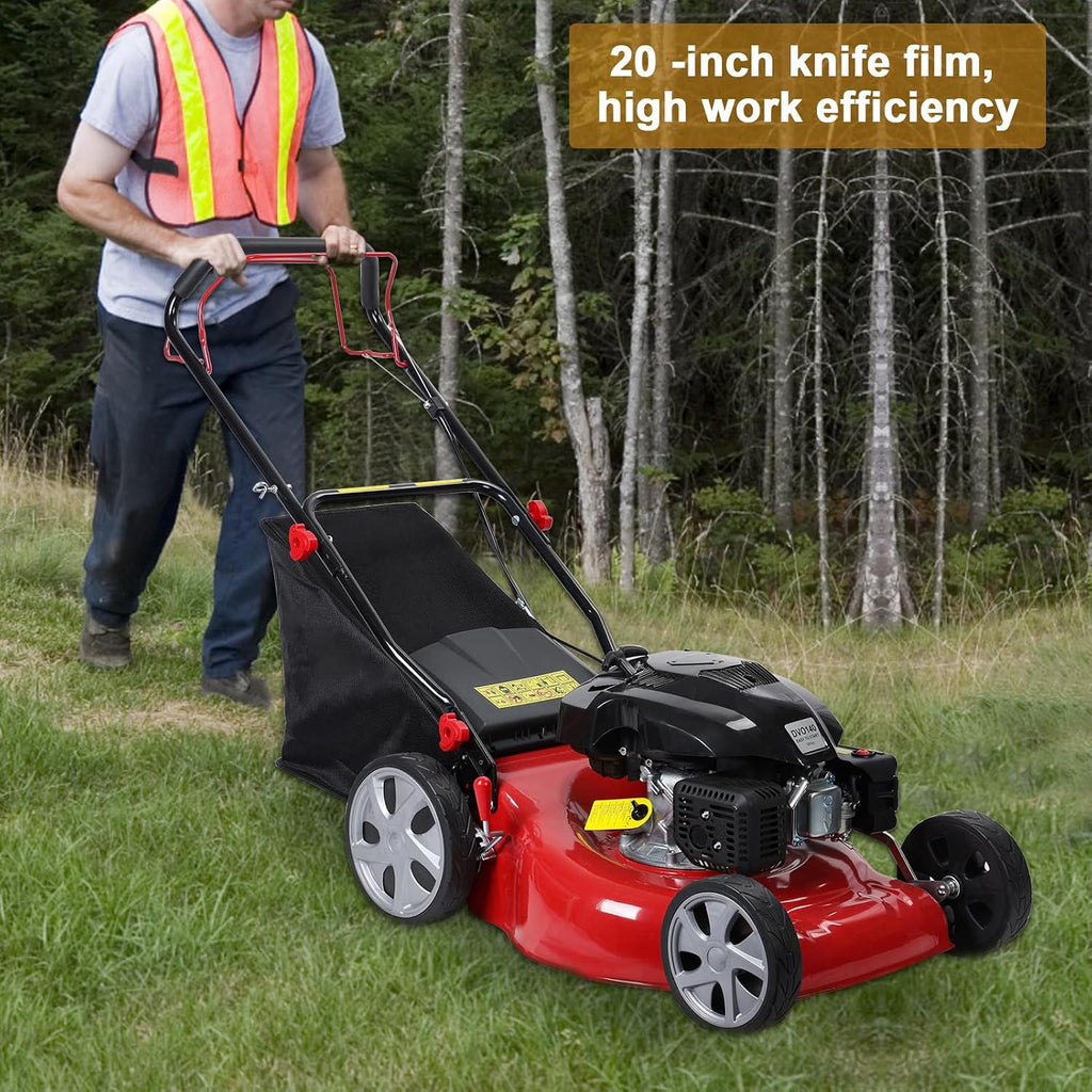 3 in 1 Gas Lawn Mower Self Propelled,141cc OHV Engine with Air Cooling, 20' Steel Deck, 8-Level Height Adjustment, 50L Grass Tank, Foldable Design Red