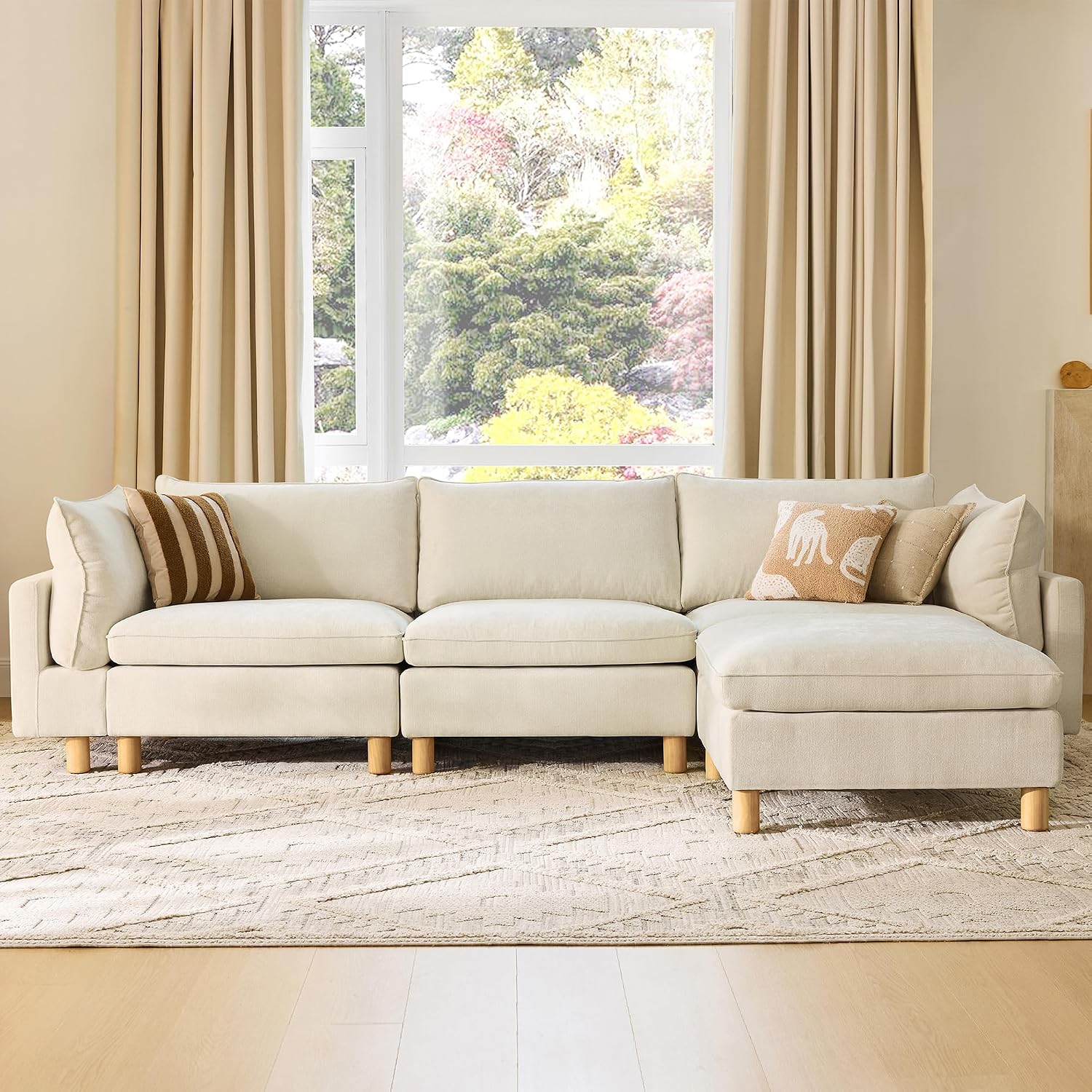 CHITA 127' Super Large Sectional Couches for Living Room, Modular Cloud Couch Sectional Sofa, Premium Fabric Couches, Down Filled, High Density Foam, Chenille in Cream, 4 Seat L Shaped