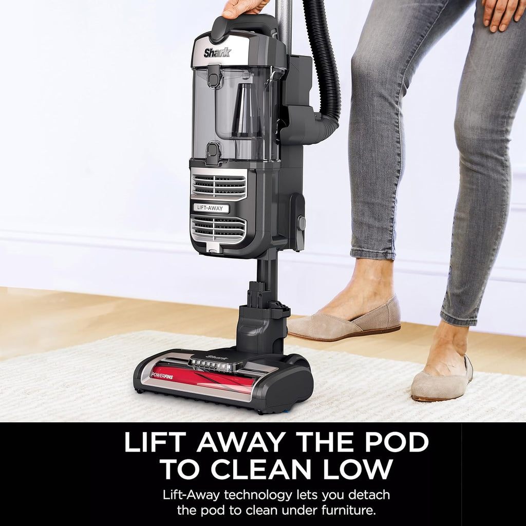 SHARK UV730 Navigator Lift-Away Upright Vacuum, PowerFins HairPro Self-Cleaning Brushroll, HEPA Filter with Anti-Allergen Technology, LED Headlights, Swivel Steering, Gray