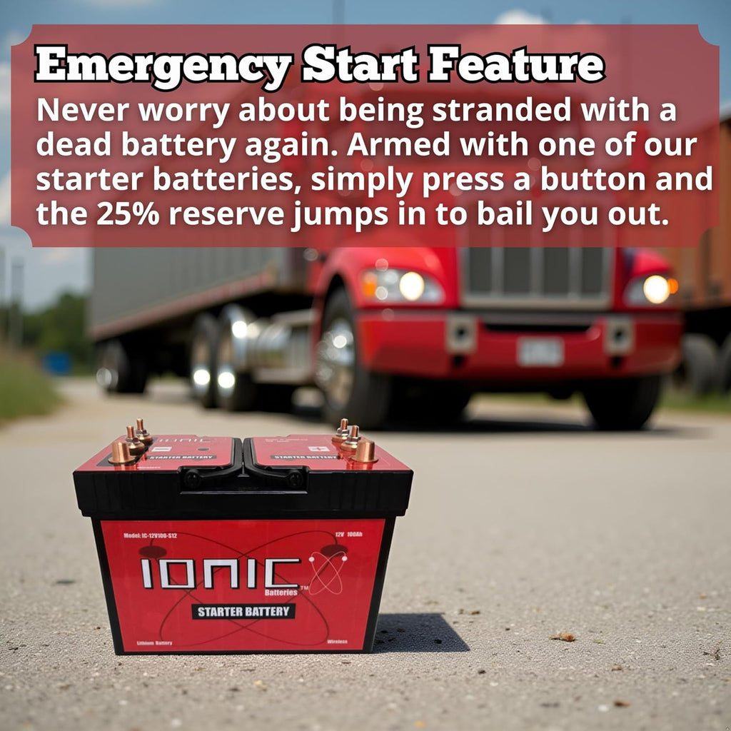 Ionic Lithium 12V Starter Battery for Semi Trucks and Diesel Engines - 12V Group 31 Battery with 3000CA - Bluetooth Capability - 30.8lbs - IC-12V100-S12