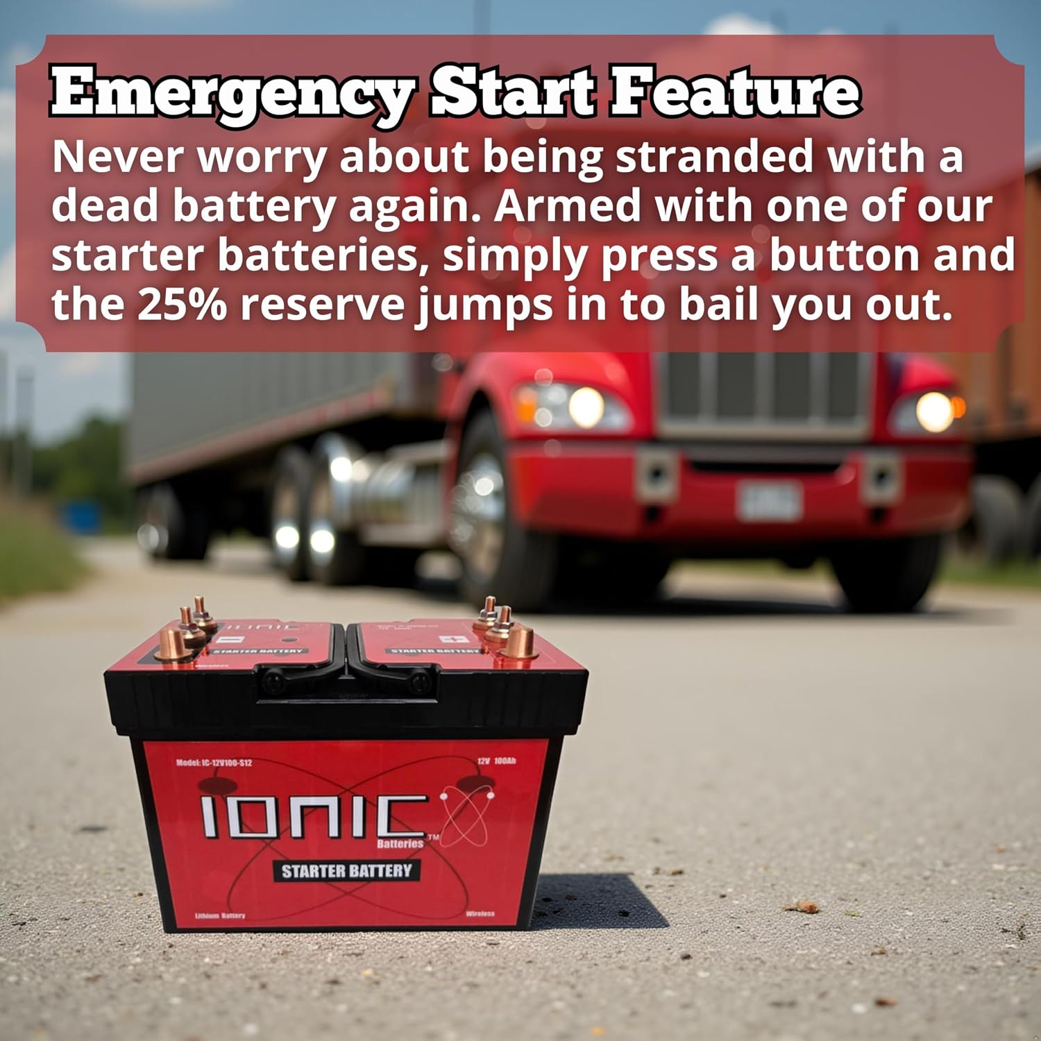 Ionic Lithium 12V Starter Battery for Semi Trucks and Diesel Engines - 12V Group 31 Battery with 3000CA - Bluetooth Capability - 30.8lbs - IC-12V100-S12