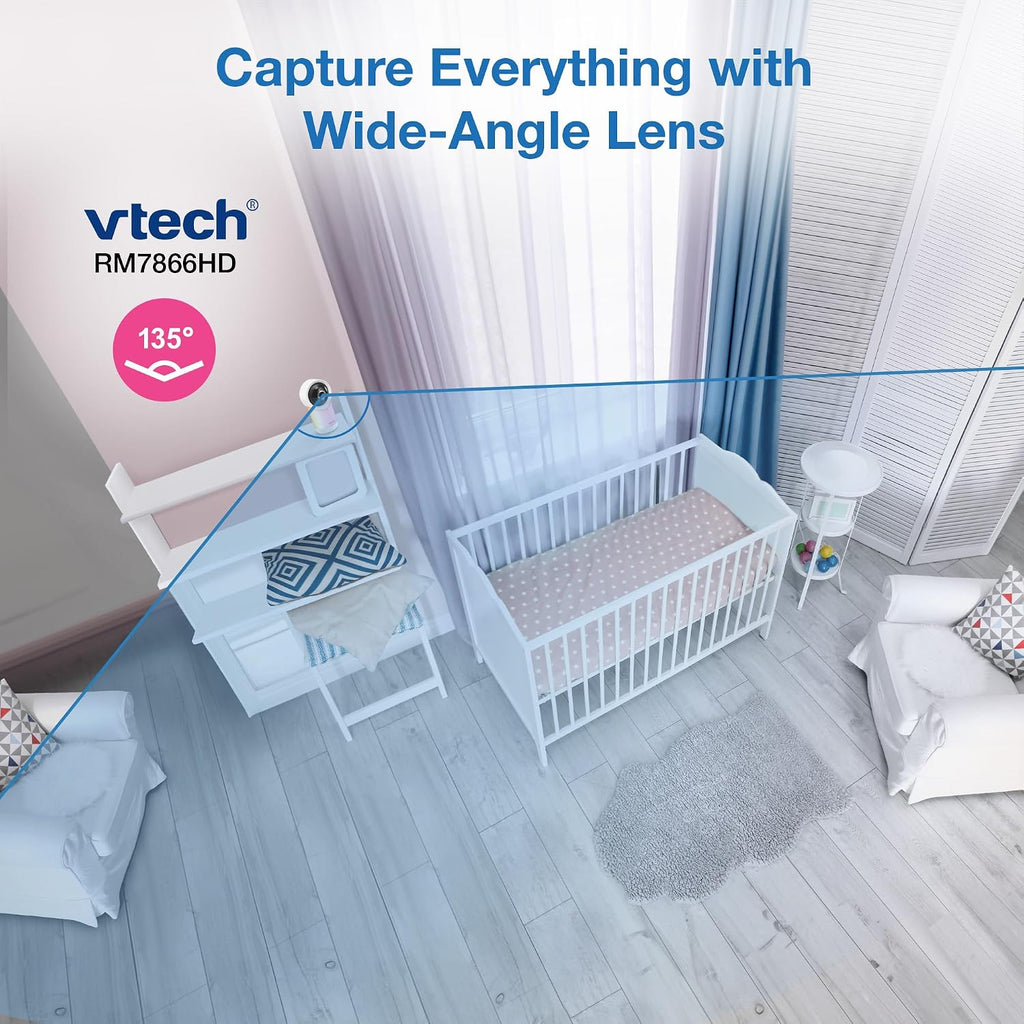 VTech Smart WiFi 7' HD Display Video Baby Monitor, 1080p HD Camera via App, Pan-Tilt-Zoom, Night Light, 2-Way Talk, 2K CMOS Video Sensor, Wide-Angle Viewing, Rechargeable Battery, Free App: RM7866HD