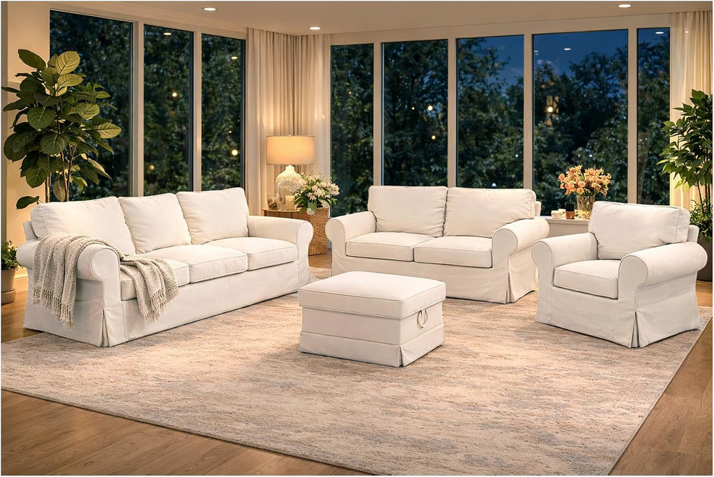 Heavy Duty UPPLAND (Not EKTORP) Sofa Cover Replacement Compatible with IKEA UPPLAND 3 Seat Sofa, Loveseat, Armchair, Sectional Corner, or Footstool Slipcover Only (Uppland Chair Polyester Beige)