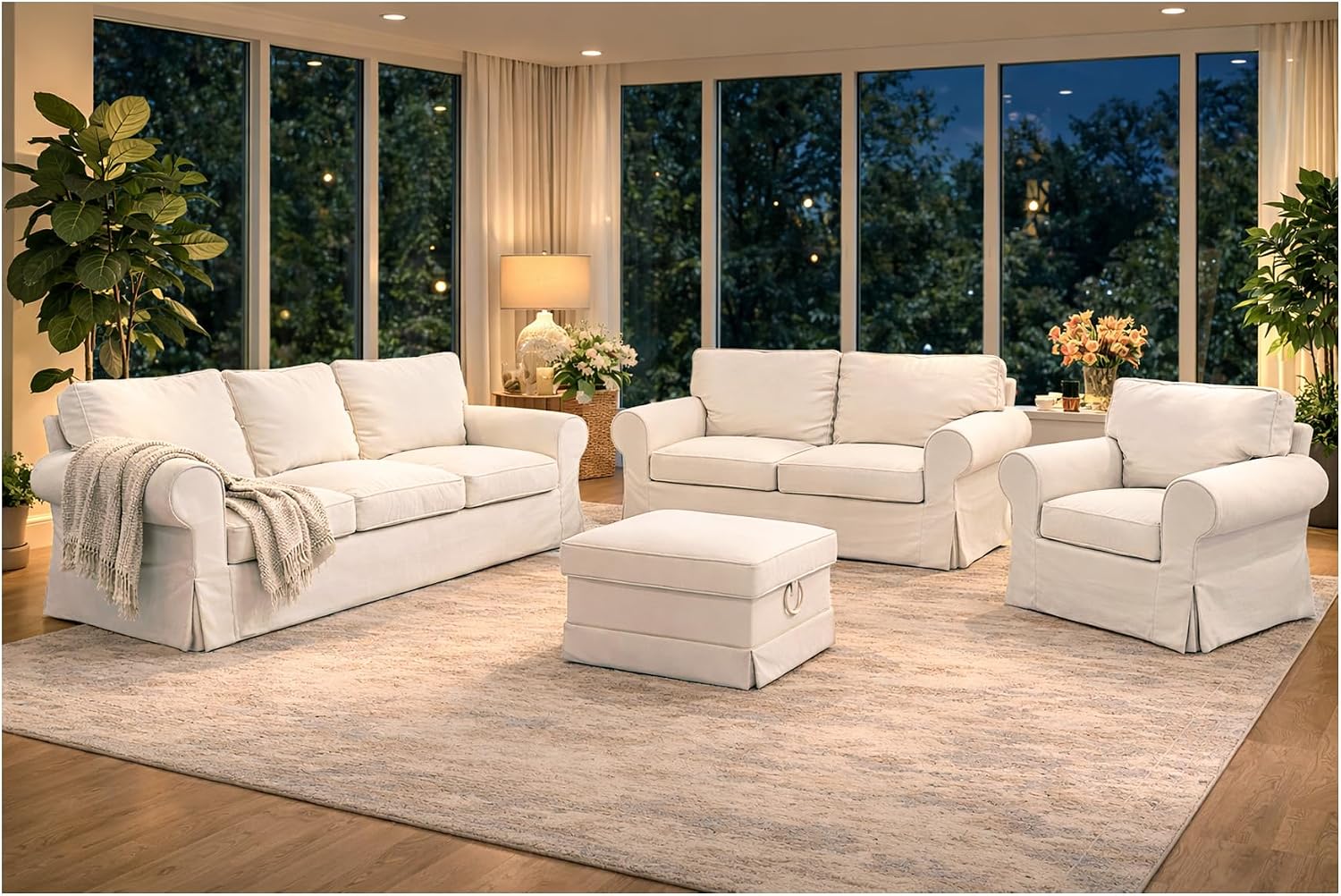 Heavy Duty UPPLAND (Not EKTORP) Sofa Cover Replacement Compatible with IKEA UPPLAND 3 Seat Sofa, Loveseat, Armchair, Sectional Corner, or Footstool Slipcover Only (Uppland Chair Polyester Beige)
