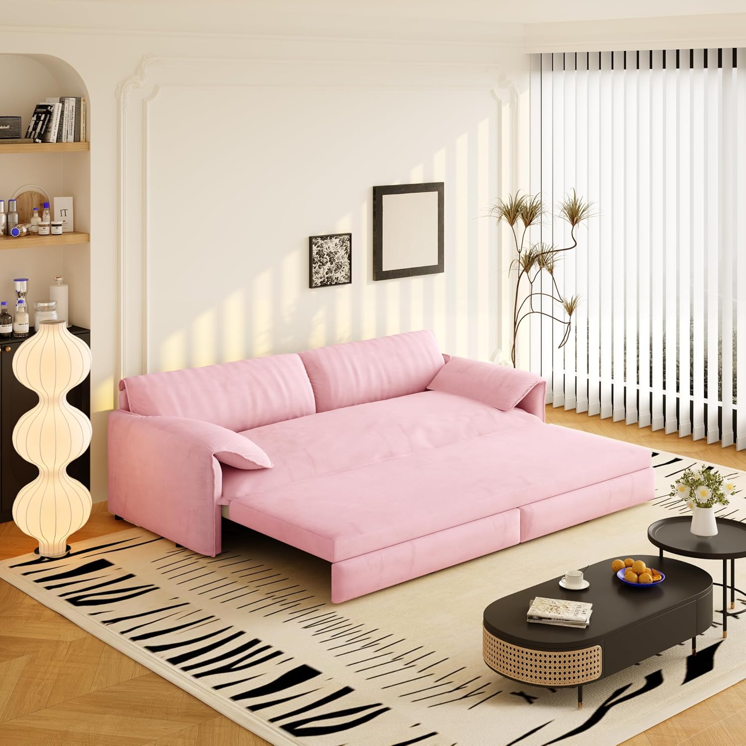 66' Convertible Queen Size Sleeper Sofa Couch Bed Pull Out Sleeper Sofabed for Living Room 3 in 1 Multi-Functional Oversized Cloud Futon Loveseat Recliner Lounge Chaise w/Side Storage,Soft Armrest