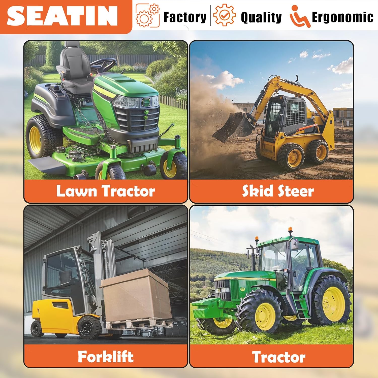 SEATIN Universal Seat Suspension Kit Low Profile Suspension for Zero Turn Lawn Mower Tractor Forklift, Compatible with Most Aftermarket Seats (Suspension with Sliding Rail)