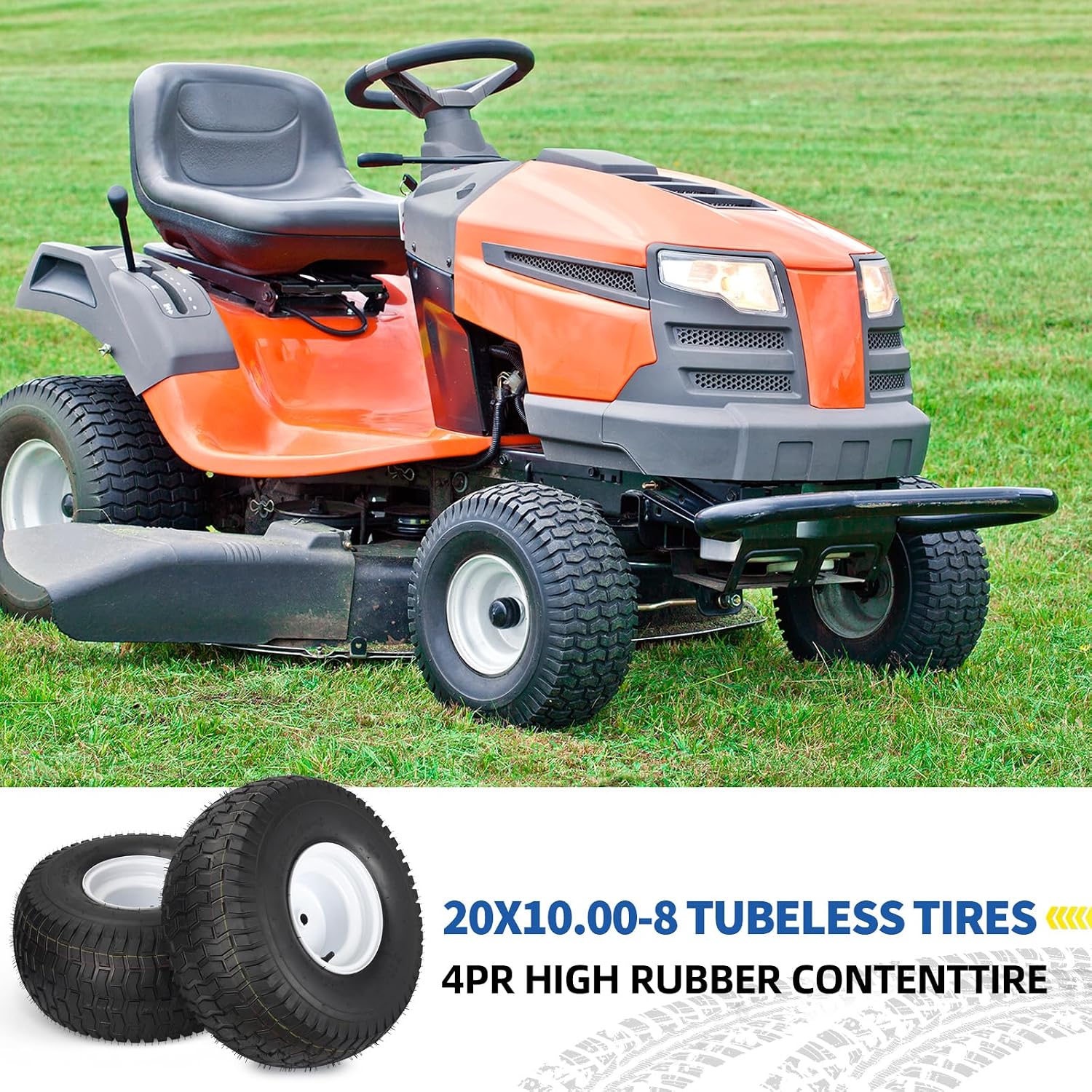 GICOOL 20x10.00-8 Lawn Mower Tire and Wheel, 4 Ply Tubeless Tire, Replacement 20x10-8nhs Riding Lawn Mower and Tractor Rear Tire and Wheel Assemblies, 3.5' Offset Hub, 3/4' Borehole, and 3/16' Keyway