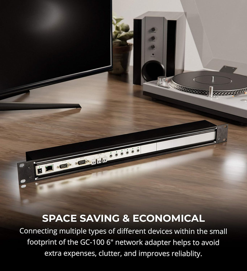 GC-100-18R Network Adapter with 18-Inch Rack Mount Kit - Connects RS232 Serial, Relay, Infrared Devices and Smart Sensors to a Wired Ethernet