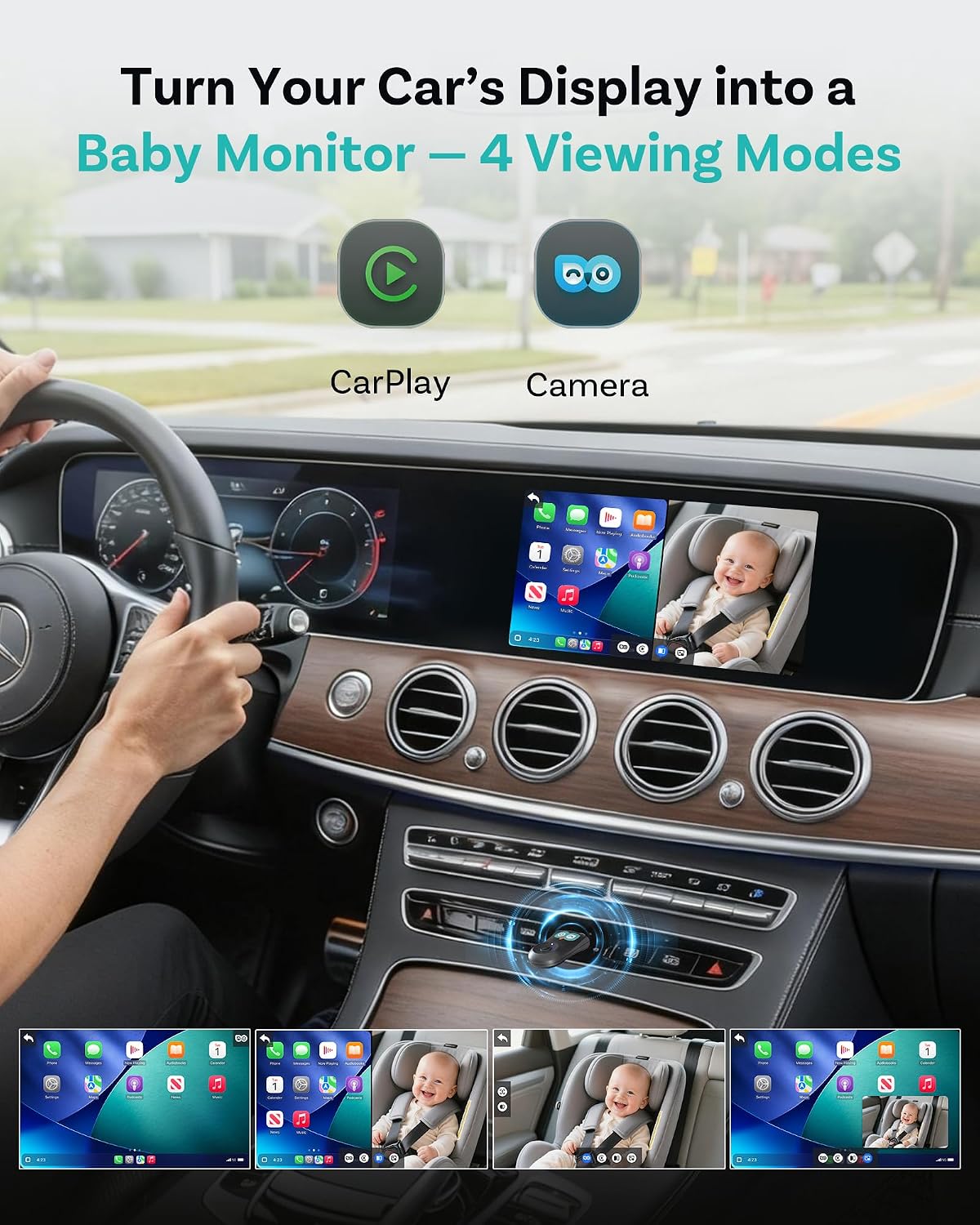 OTTOCAST Baby Car Camera Displaying on Car Screen,1080P Clear No-Glow Night Vision,Split-Screen Navigation,150°Wide Angle,Car Baby Monitor with Built-in Wireless CarPlay Cabin Care Car Adapter 2026