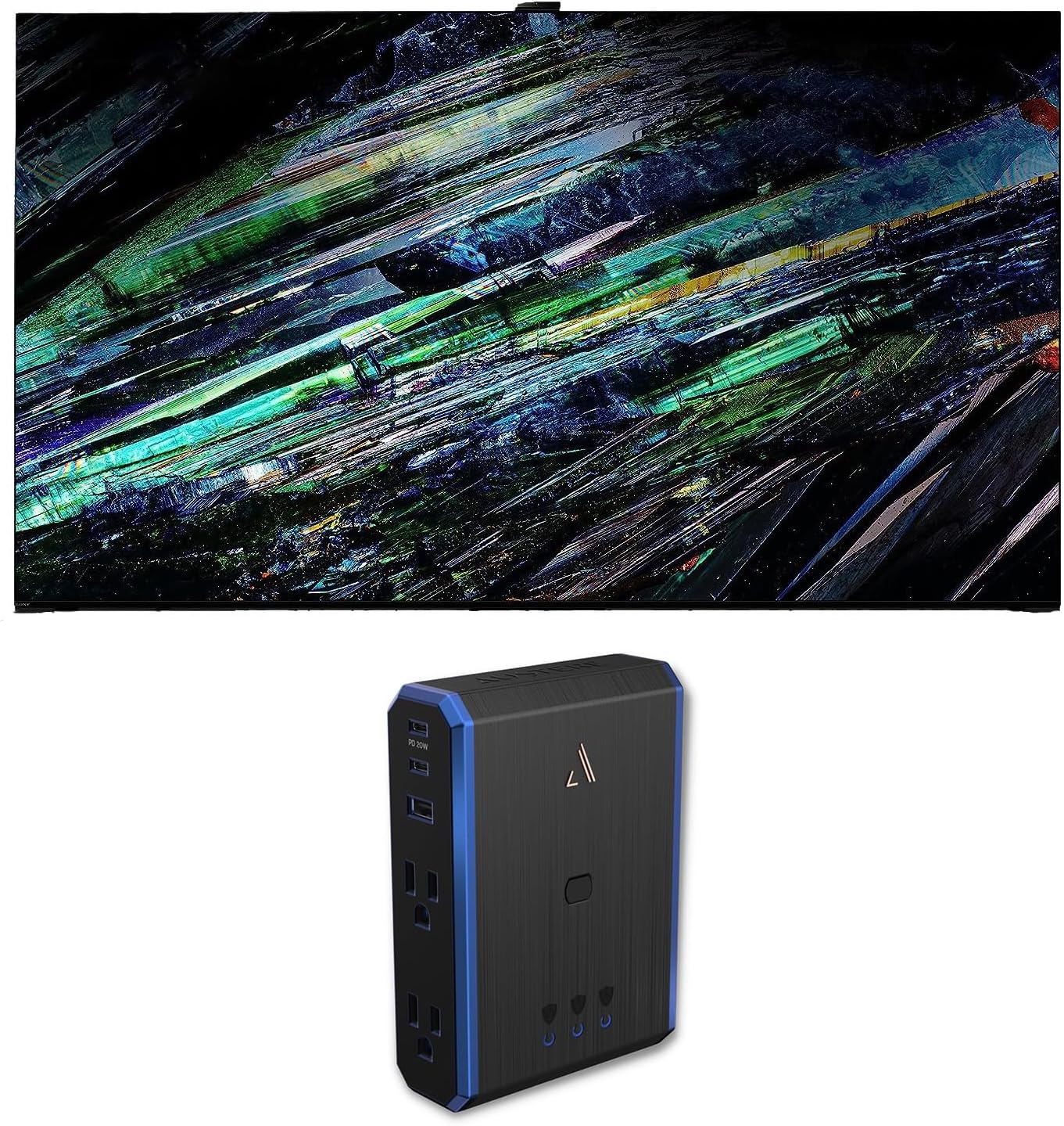 Sony XR77A95L 77 Inch QD-OLED 4K UHD Smart Google TV with AI Upscaling with a 5S-PS4-US1 4-Outlet Power with Omniport USB (2023)