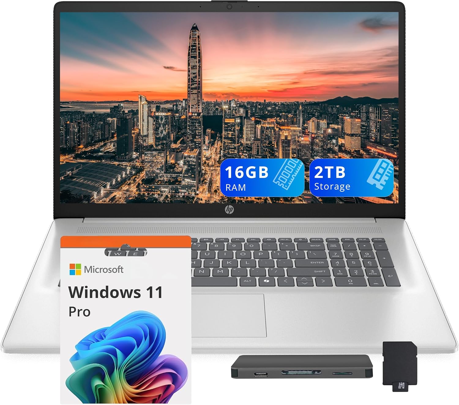 HP 17.3' FHD Business Laptop, Intel i7-1355U, 16GB RAM, 2TB Storage (1TB SSD+1TB Docking Station Set), Intel Iris Xe Graphics, Full-Size Keyboard, Copilot, Wi-Fi 6, Webcam, Windows 11 Pro, Silver