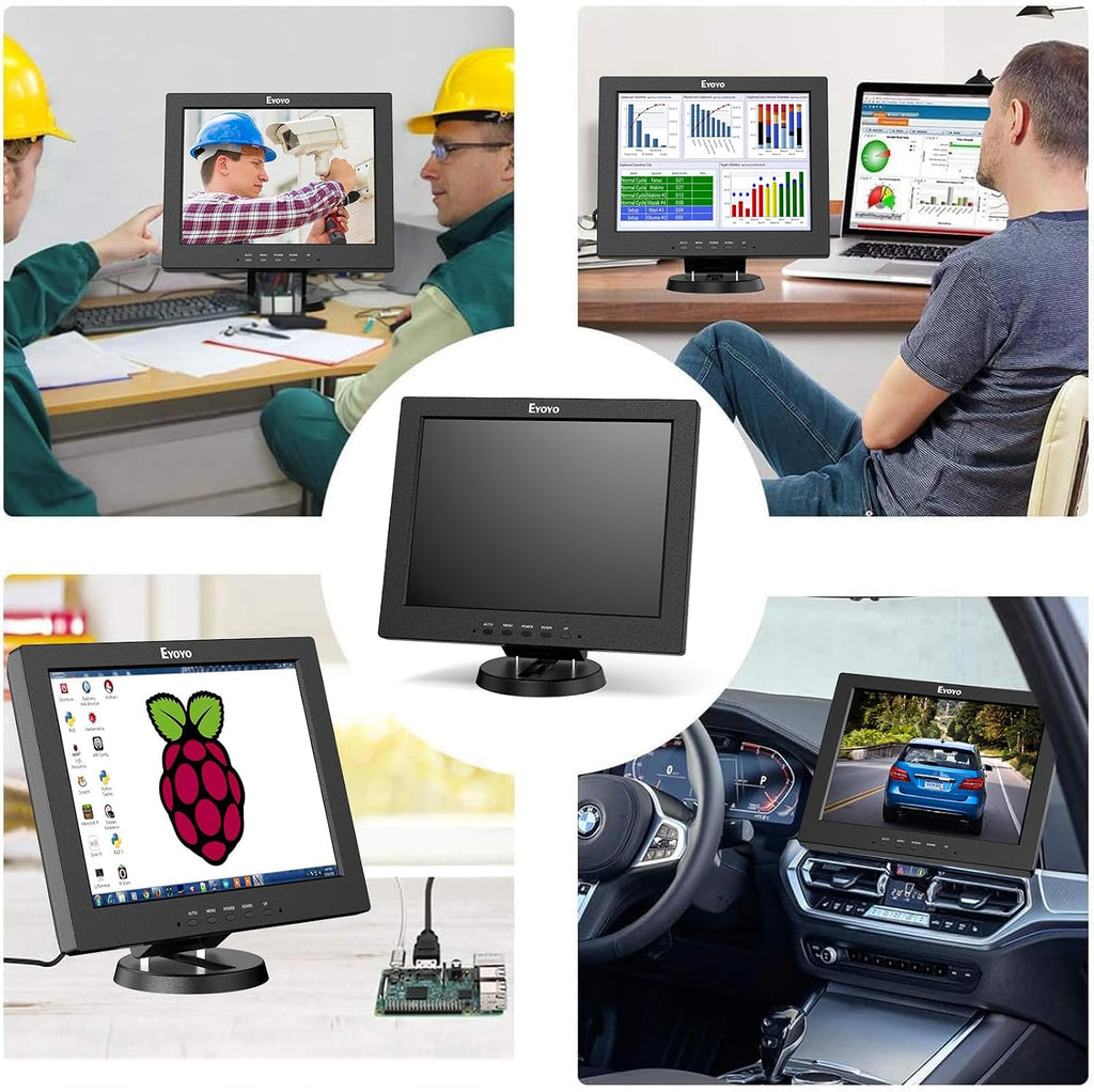 Eyoyo 12 Inch HDMI Monitor with BNC VGA AV HDMI Input 800x600 Portable 4:3 TFT LCD Mini HD Color Screen with Built-in Speaker