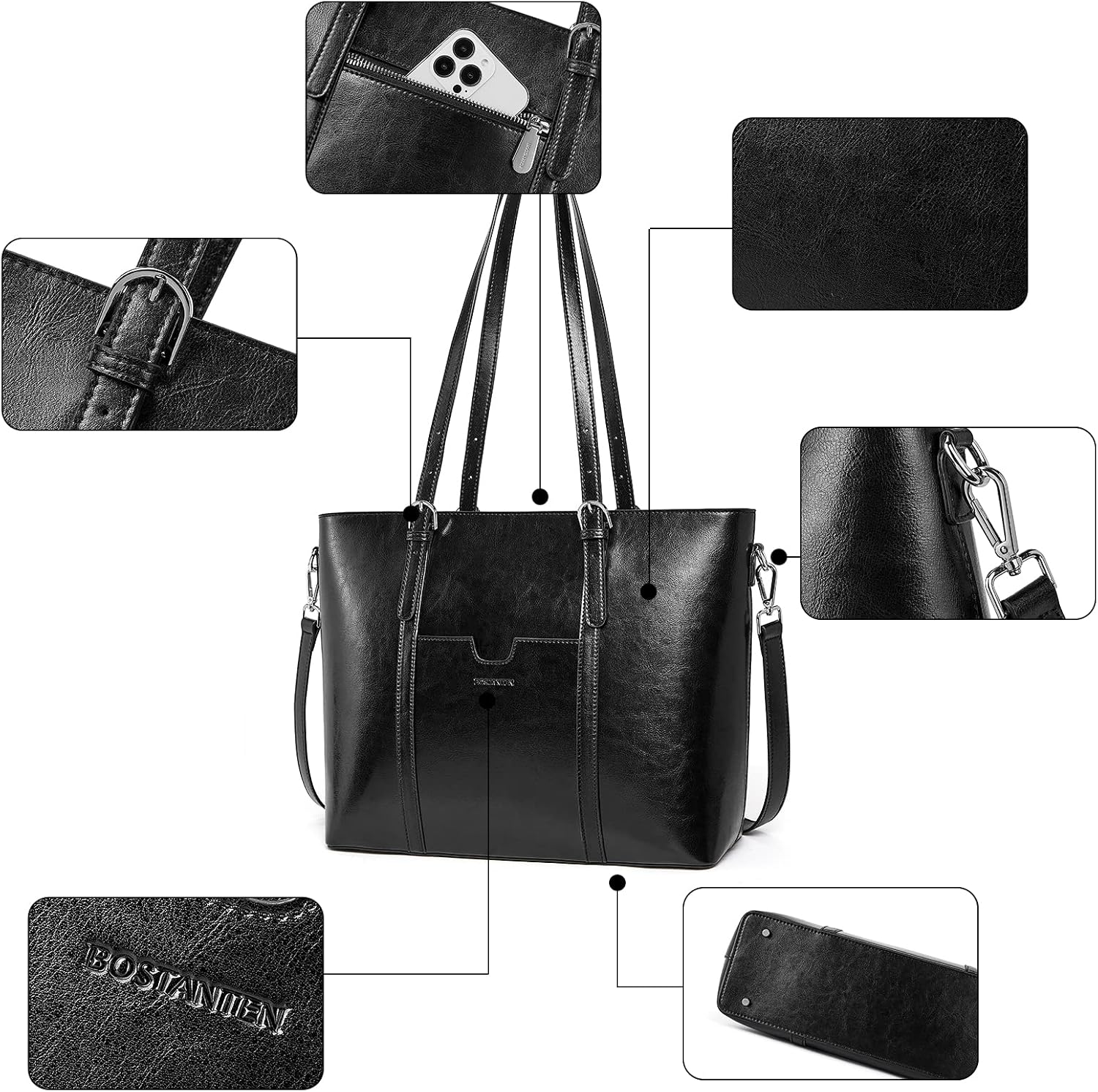 BOSTANTEN Leather Laptop Bag Work Tote for Women Shoulder Handbag Briefcase 15.6 inch Satchel Computer Bag