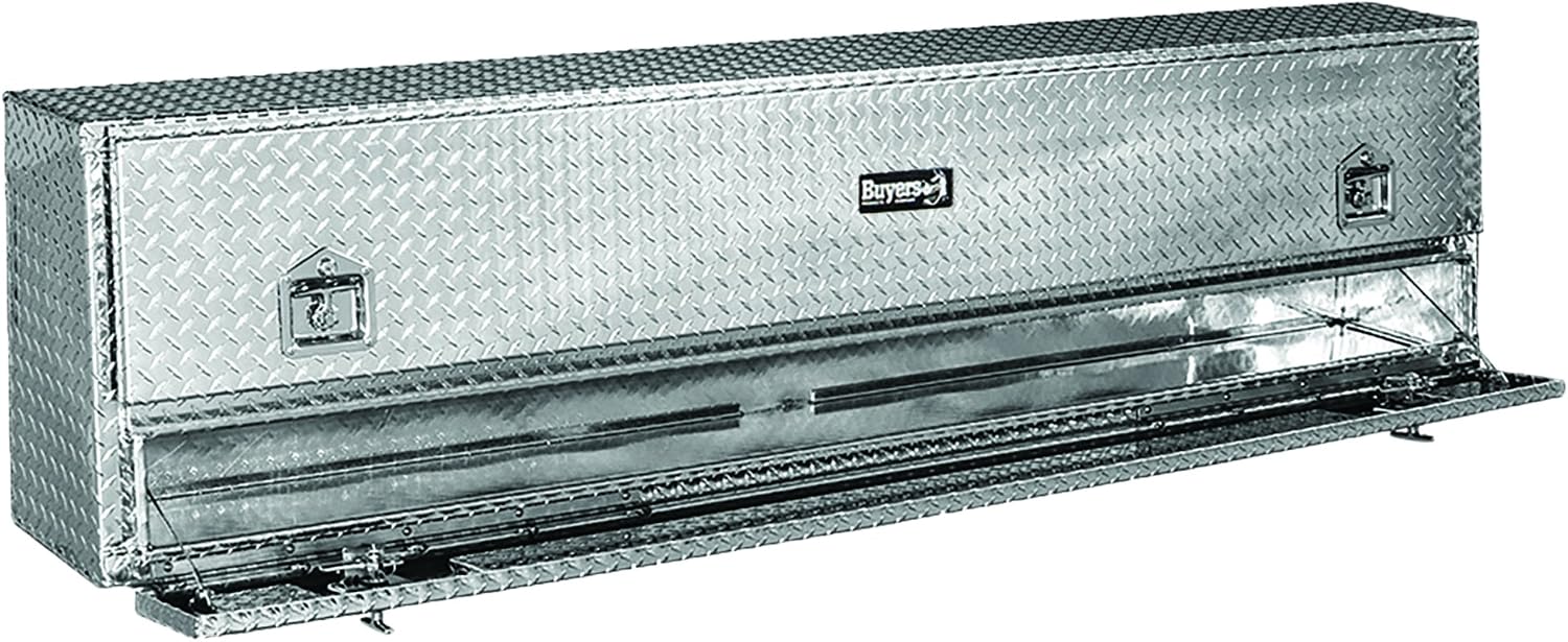Buyers Products 1705640 21x13x72 Diamond Tread Aluminum Pick Up Truck Contractor Box with Lower Door, Two Tier Storage, Weather Resistant Seals, Locking Latches, No‑Drill Mounting Hardware