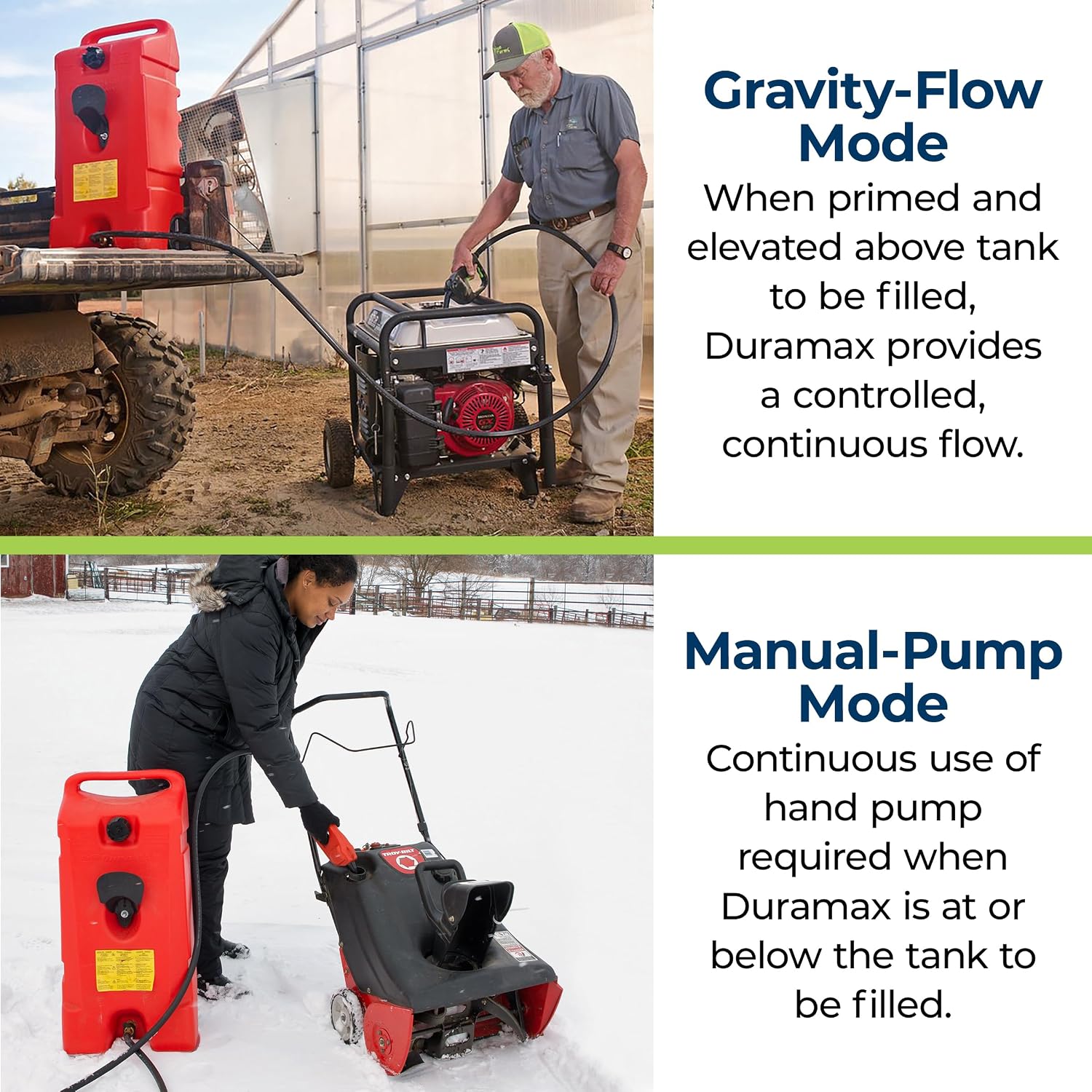 Scepter Duramax Flo 'N Go 14 Gallon Gas Caddy, 53 Liter Portable Fuel Tank and Fuel Transfer Pump with 10-Foot Hose for Lawn Mower, Farm, Marine, and Home Use, Gasoline Only, Red (2024 Version)
