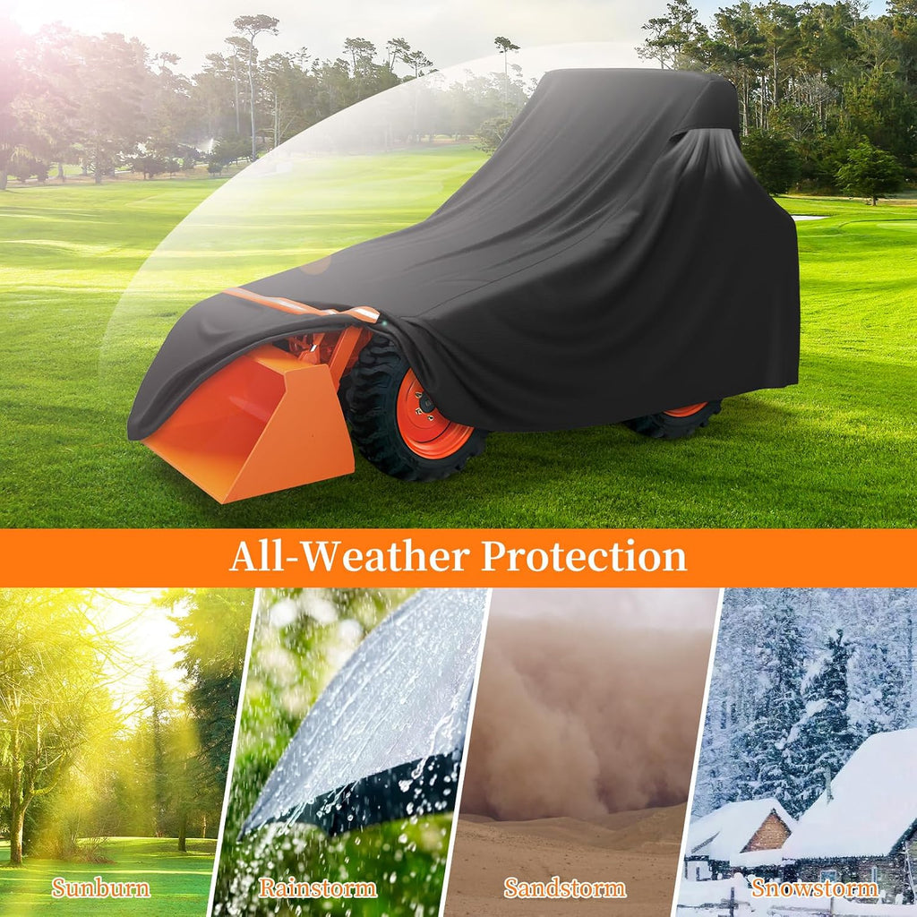 STARTWO Full Tractor Cover Waterproof Heavy Duty, Universal Fits Most Compact Utility Tractors with Backhoe, UV Protection, Dustproof, with Air Vents & Reflective Strips,189 L x 76 W x 86 H in