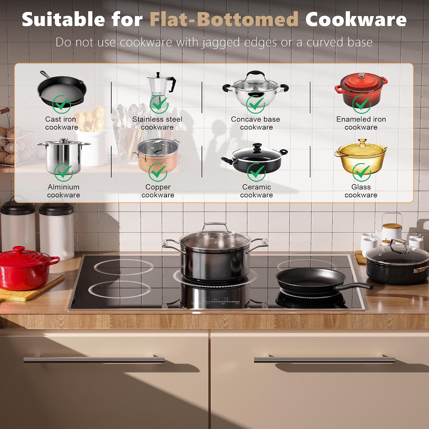 30 Inch Electric Cooktop, 5 Burner Electric Stove Top 6900W, 30' Built-In Ceramic Countertop with Metal Frame, Child Lock, Timer, Slide Control, 220-240V Hardwired (No Plug)