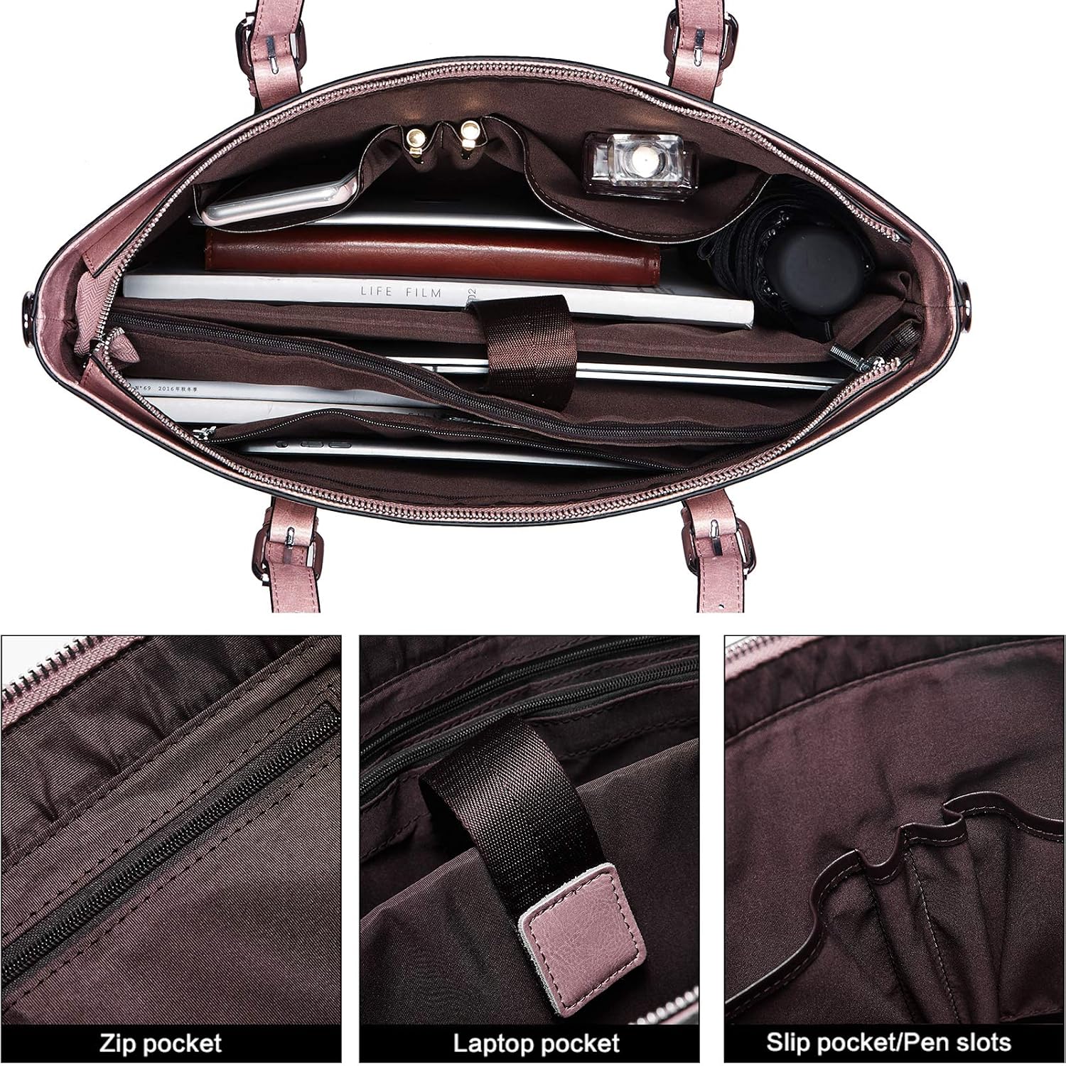 BOSTANTEN Leather Laptop Bag Work Tote for Women Shoulder Handbag Briefcase 15.6 inch Satchel Computer Bag