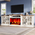 LUXOAK 97' Farmhouse TV Stand with 33' Fireplace for TVs up to 100', Media Entertainment Center with Large Storage Cabinet Adjustable Shelves for Living Room, White/Barnwood