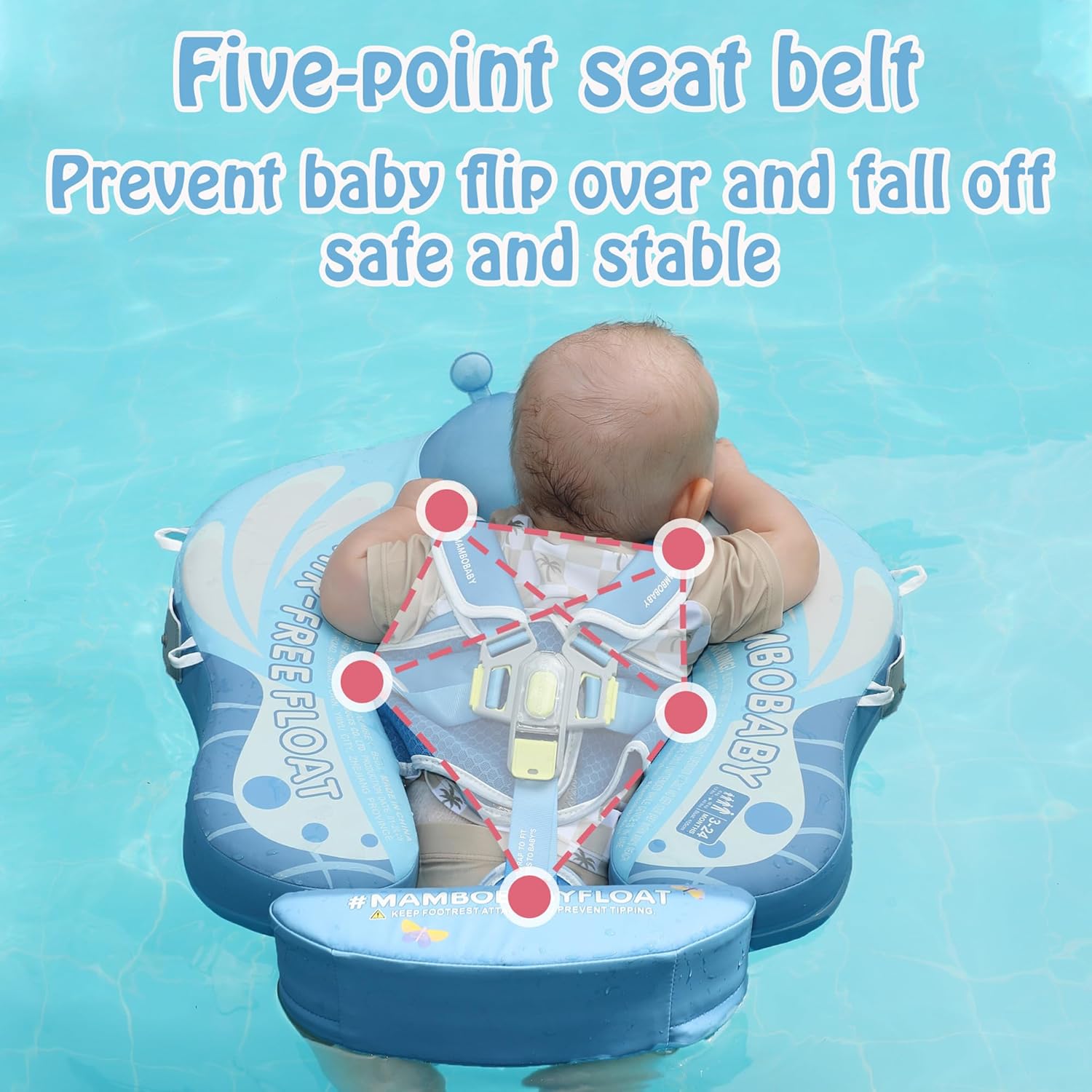 Mambobaby Float Upgrade Add Tail Baby Float with Canopy for Infant Waist Swimming Ring Swim Trainer Non-Inflatable Floats Toys with Adjustable Safety Strap (Blue - Butterfly)