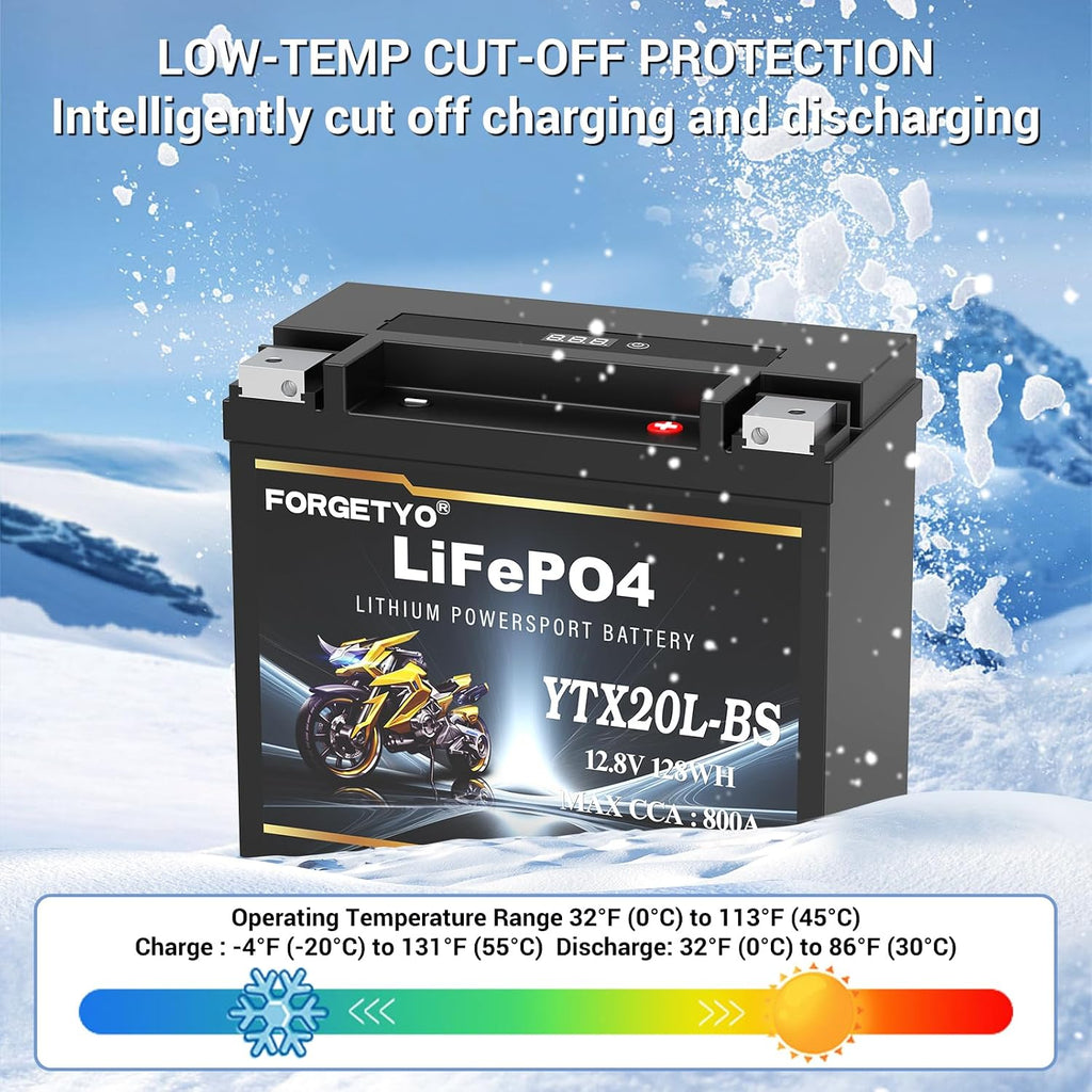 Lithium YTX20L-BS, 800A LiFePO4 Motorcycle Battery, 12V 10AH ATV, UTV, Jet Ski, 4 Wheeler,Snowmobile,Tractor,Generator and Riding Lawn Mower Battery
