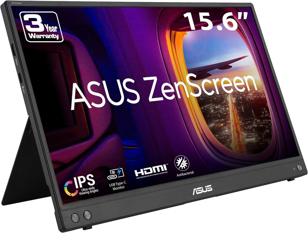 ASUS ZenScreen 16' (15.6 inch viewable) 1080P USB-C Portable Monitor (MB16AHV) & ZenScreen Stand MTS02D - Ergonomic Stand for Portable Monitors, Tilt, Pivot, Height adjustments, 1/4'