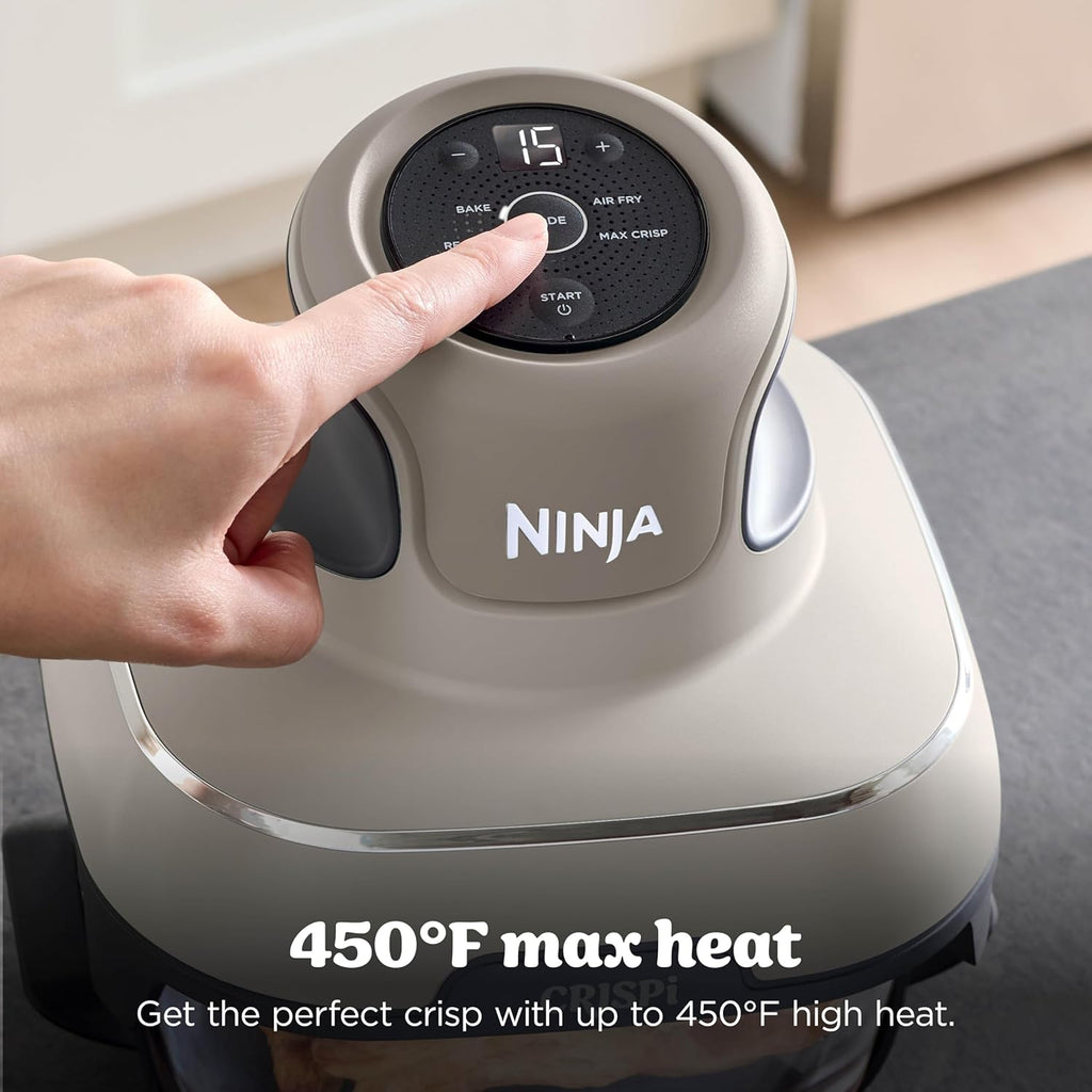 Ninja Crispi 4-in-1 Glass Air Fryer | With Non-Toxic 4QT & 6-Cup Glass Containers & Lids | Microwave, Freezer, Dishwasher Safe | 450°F Max Temp |1500 Watt | Stone | FN101ST