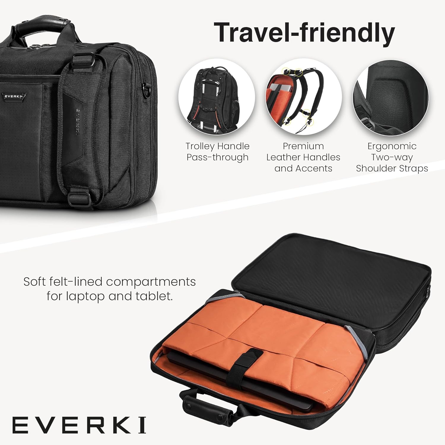 EVERKI Versa Laptop Briefcase Bag – Heavy-Duty Computer Bag for Laptops 13–17.3', Water-Resistant Travel Bag with Multiple Pockets for Business, Stylish Laptop Bag for Men & Women – Black (EKB427BK17)