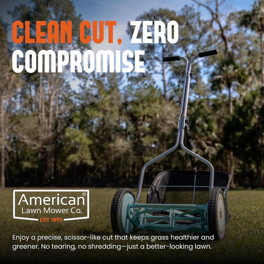 American Lawn Mower Company 1304-14GC 14-Inch 5-Blade Push Reel Lawn Mower with Grass Catcher, Mint