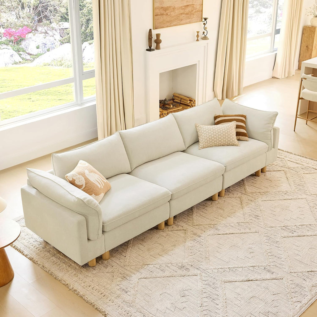 CHITA 127' Super Large Sectional Couches for Living Room, Modular Cloud Couch Sectional Sofa, Premium Fabric Couches, Down Filled, High Density Foam, Chenille in Cream, 3 Seater