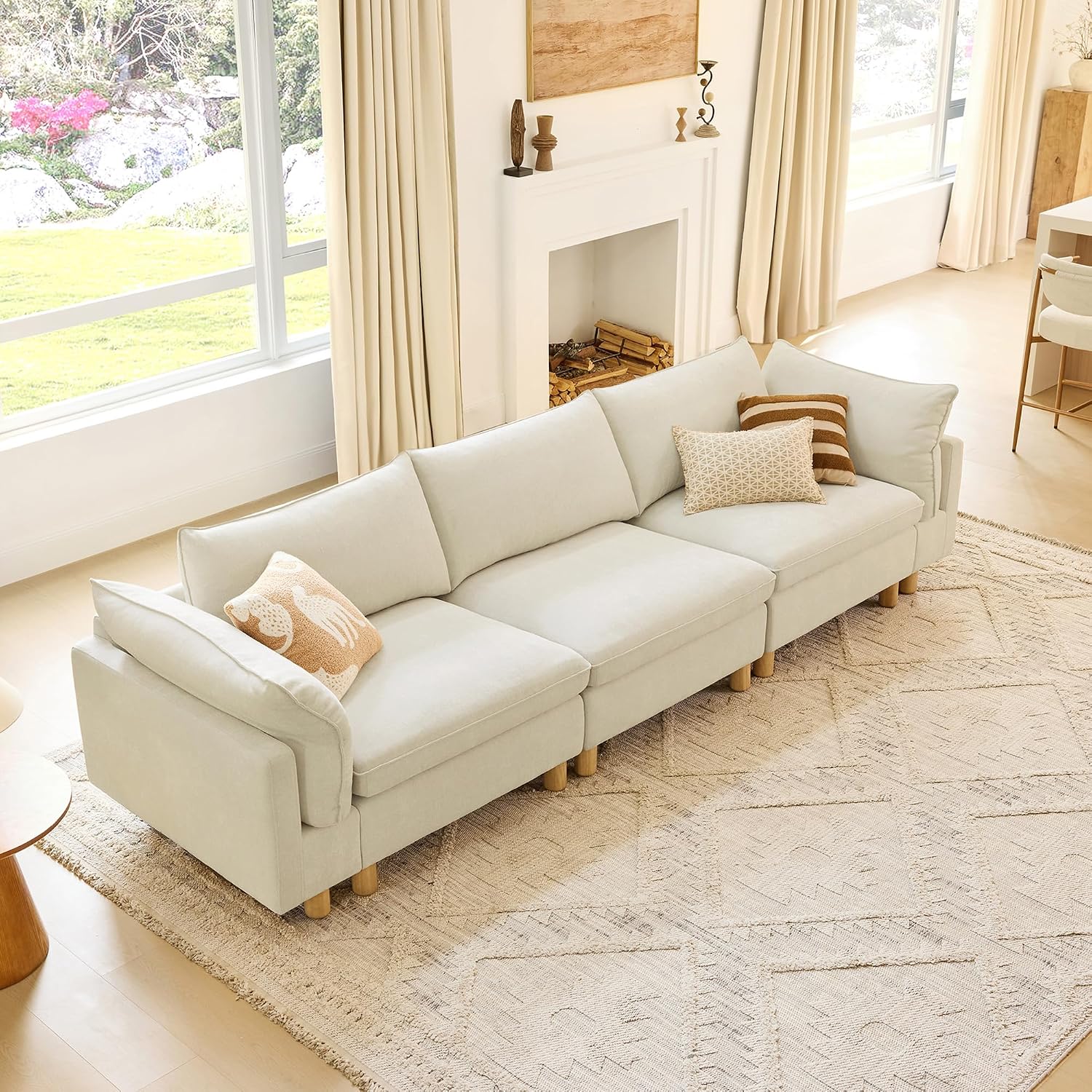 CHITA 127' Super Large Sectional Couches for Living Room, Modular Cloud Couch Sectional Sofa, Premium Fabric Couches, Down Filled, High Density Foam, Chenille in Cream, 3 Seater