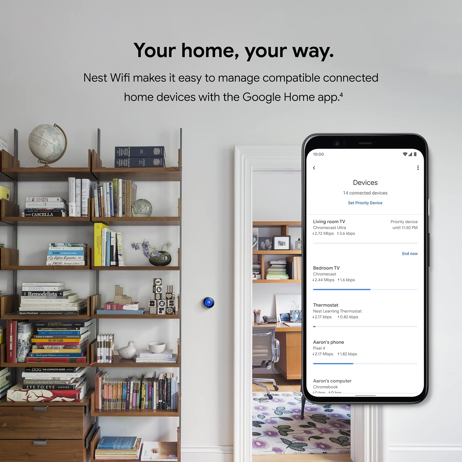 Google 2022 Nest WiFi Router and 2 Points - Mesh Router for Wireless Internet - Wi-Fi Extender with Smart Speaker - Works with Nest WiFi and Google WiFi Home Wi-Fi Systems - Snow (Renewed)