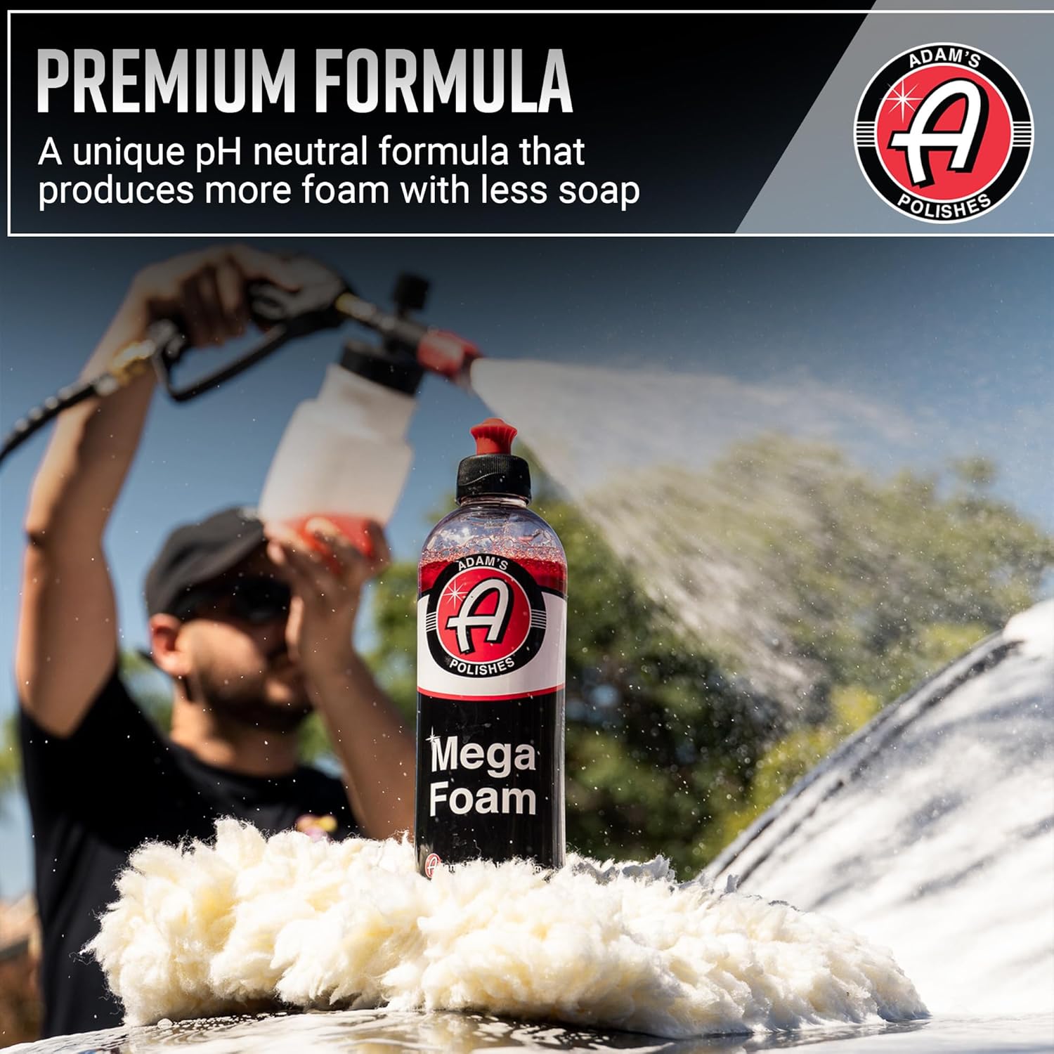 Adam's Mega Foam (5 Gallon) - pH Neutral, Ultra Concentrated for Foam Cannon, Foaming Spray Gun, or Bucket – Safe for Wax, Sealants & Ceramic Coating – High Suds Car Cleaner