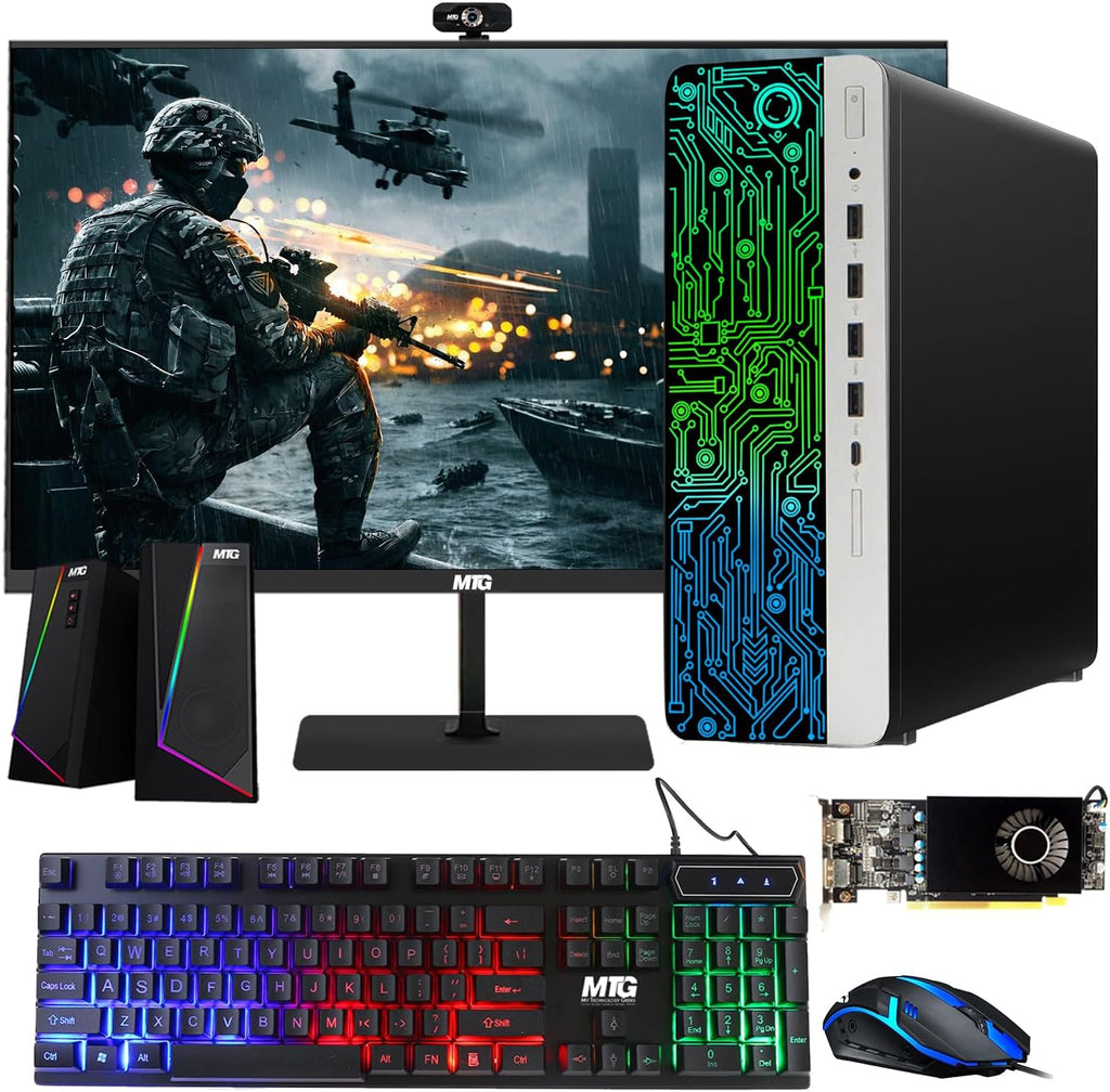 HP G3 Gaming Desktop PC, Core i7 6th Gen, AMD RX 550 Graphic, 16GB RAM, 480GB SSD, New MTG 24 inch Monitor, RGB Keyboard Mouse, Speaker, Webcam, WiFi, Windows 11 (Renewed)