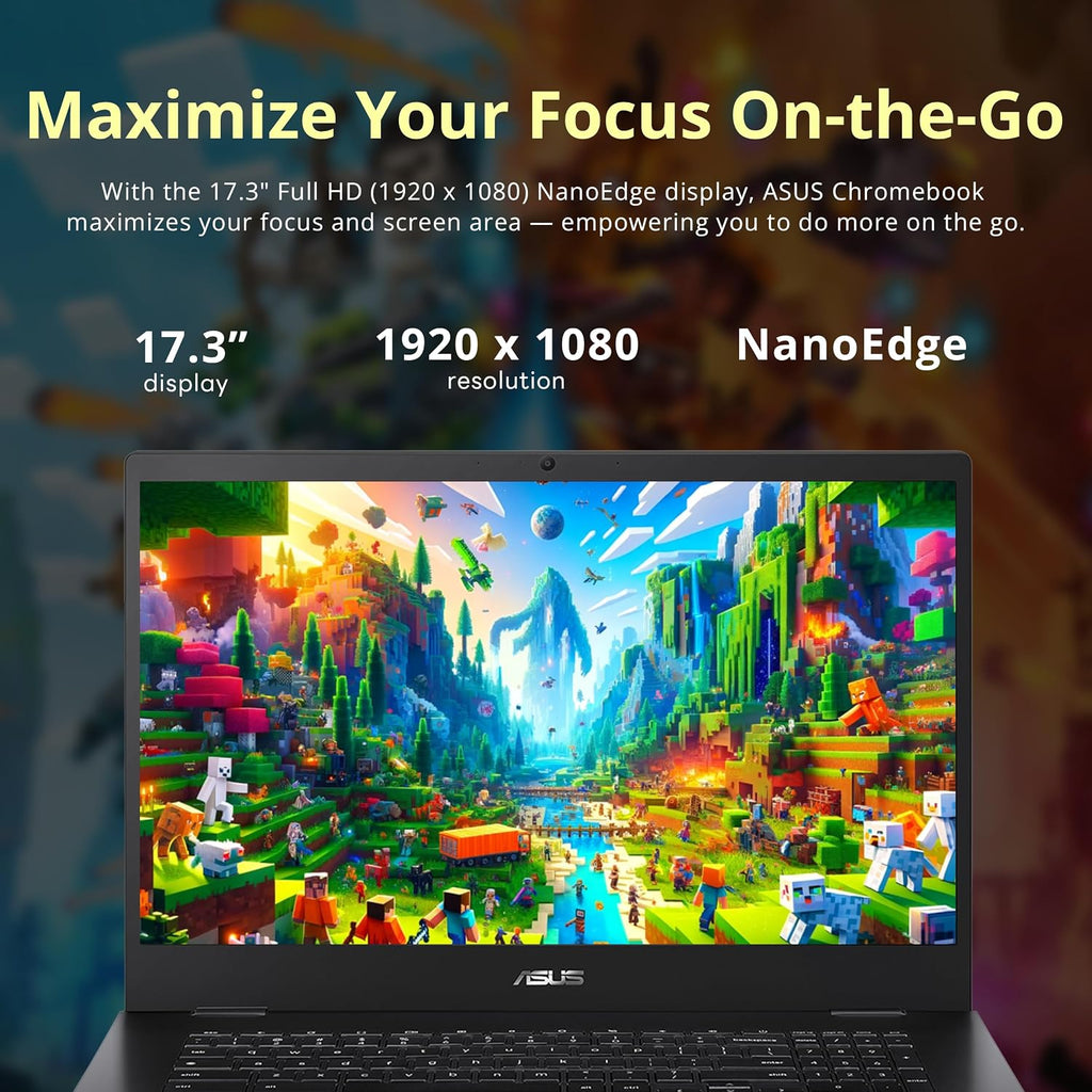 ASUS Chromebook CX1700 17.3' FHD Laptop, Intel Celeron N4500 Processor, 4GB RAM, 128GB eMMC Flash Memory, Intel UHD Graphics, 720P Webcam, Wi-Fi 6, Bluetooth, Chrome OS, Gray (Renewed)