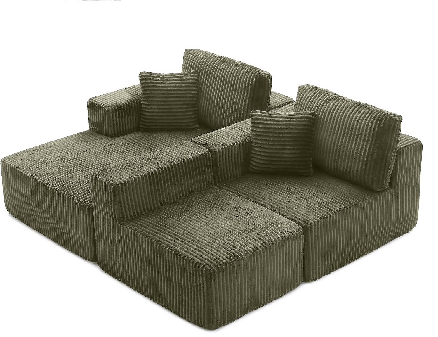Modular Sectional Sofa Couches, 109' L-Shaped Cloud Boneless Couch with Left Chaise Lounge & Deep Seat for Living Room | No Assembly Required | Corduroy Fabric, Green