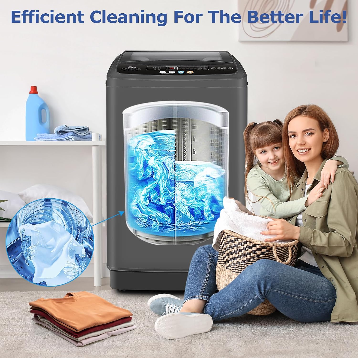 Nictemaw Portable Washing Machine, 20Lbs Capacity Portable Washer Machine, 2.8Cu.ft Washer and Dryer Combo with 10 Programs 8 Water Levels Compact Laundry Machine for Apartments-Slow-Close Glass Cover