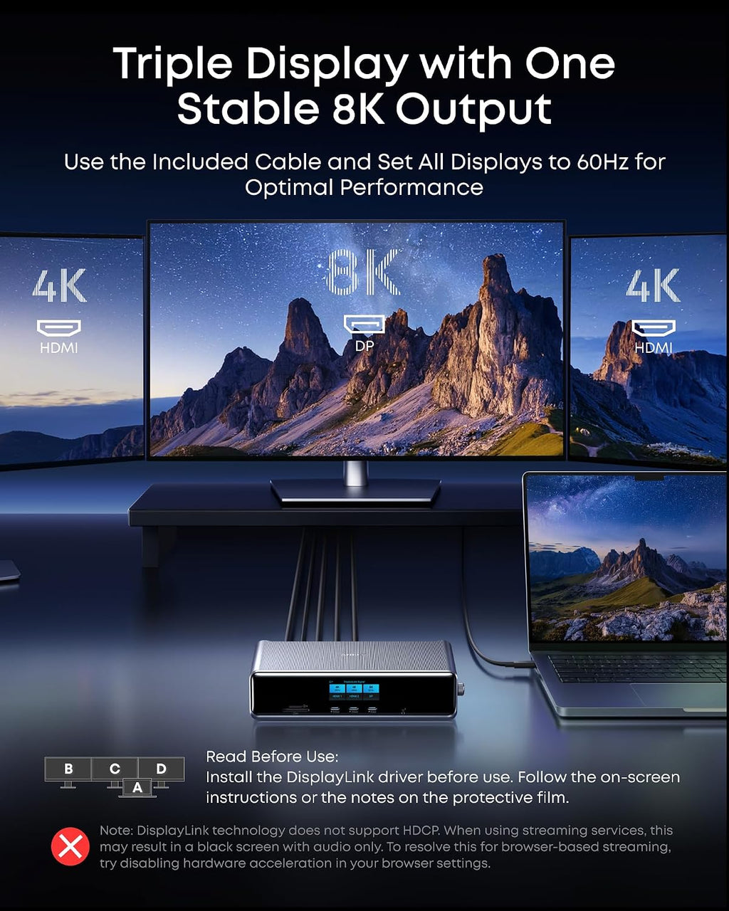 Anker Prime Docking Station (DL7400), 14-Port Triple Display with DisplayLink, 140W Max, Smart Display, Triple 4K 60Hz, Cooling Fan, for macOS and Windows (The Latest DisplayLink Driver Required)