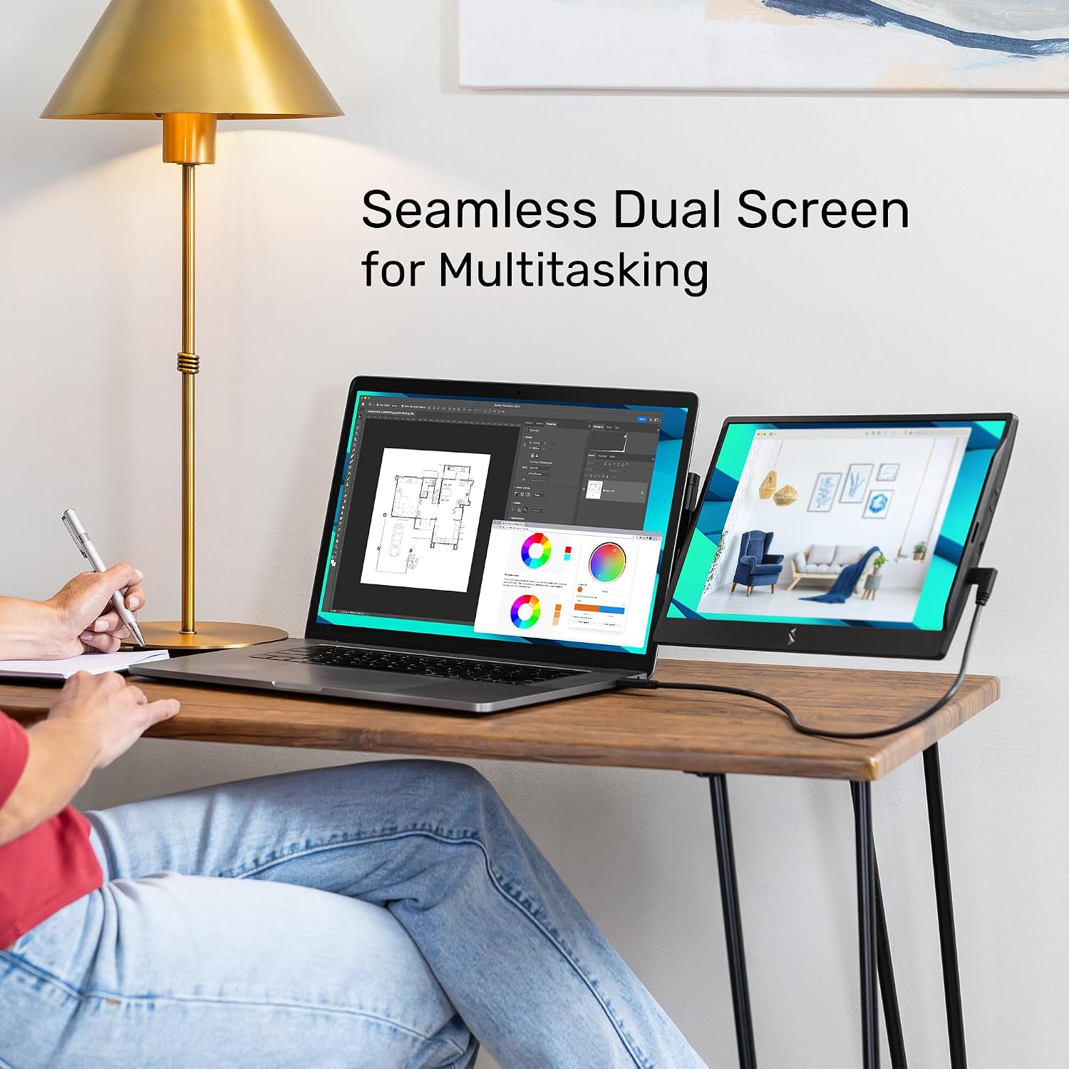 SideTrak Swivel 14' Attachable Portable Monitor Extender, FHD TFT Laptop Dual Screen with Kickstand + Unique Swivel Hinge, Compatible with Mac, PC, Chrome, Powered by USB/Mini HDMI Port (Black)