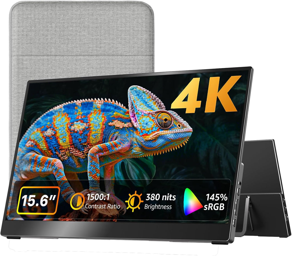 kksmart Portable Monitor 15.6 inch 4K UHD 145% sRGB 60Hz, Travel Monitor for Laptop MacBook Surface PC Xbox PS5, HDMI USB-C VESA Compatible Built-in Speaker