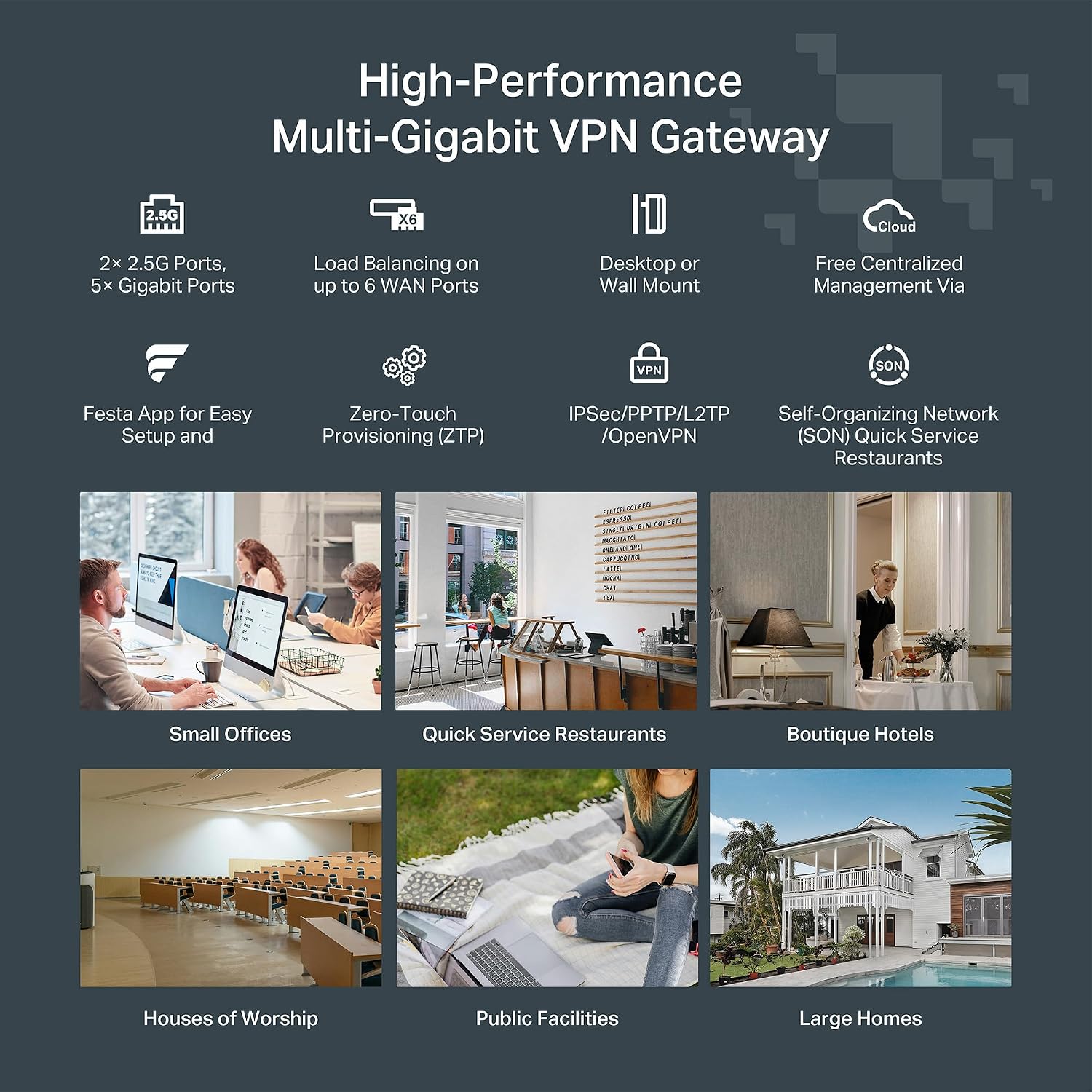 TP-Link Festa FR307-M2 | Multi-Gigabit VPN Wired Router Gateway | 2 * 2.5G+5*Gigabit+1*USB WAN | Self-Organizing Network | Free Cloud | Load Balance | IPSec/PPTP/L2TP/OpenVPN | Does not Work w/Omada