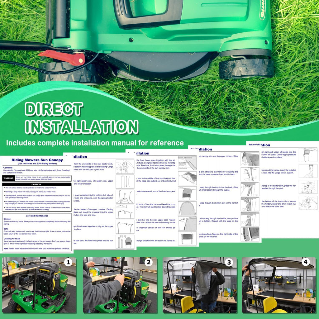 Riding Lawn Mower Sun Canopy Compatible with John Deere 100/D100/E100/L100/LA100/S100/S200 Series, Replacement for LP68122 LP51702 Lawn Tractor Sunshade